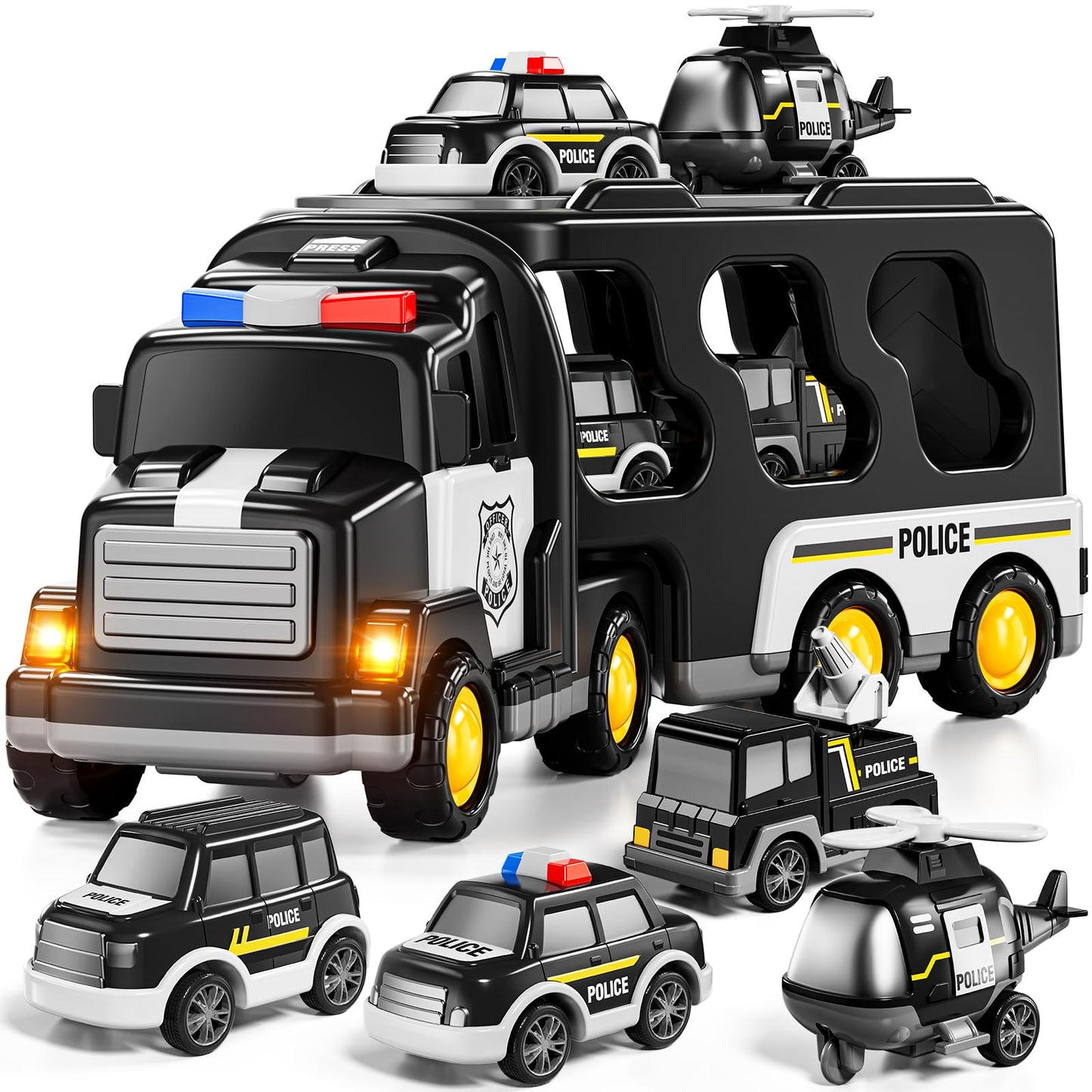 JUKUDAHU Police Truck Toy Set – 5-in-1 Carrier Vehicle for Ages 3-9