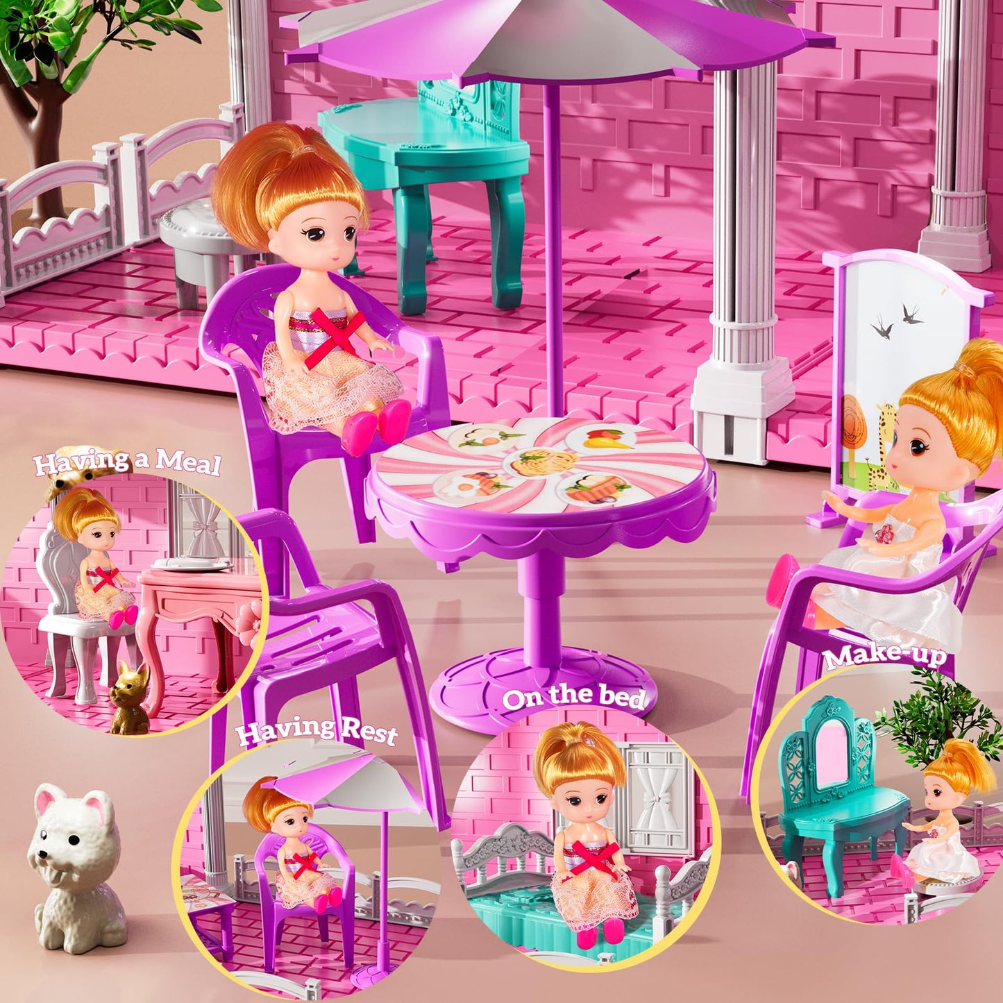 JUKUDAHU Villa Playset – 2-Storey Indoor Dollhouse for Girls 3–8 with 2 Dolls and Accessories