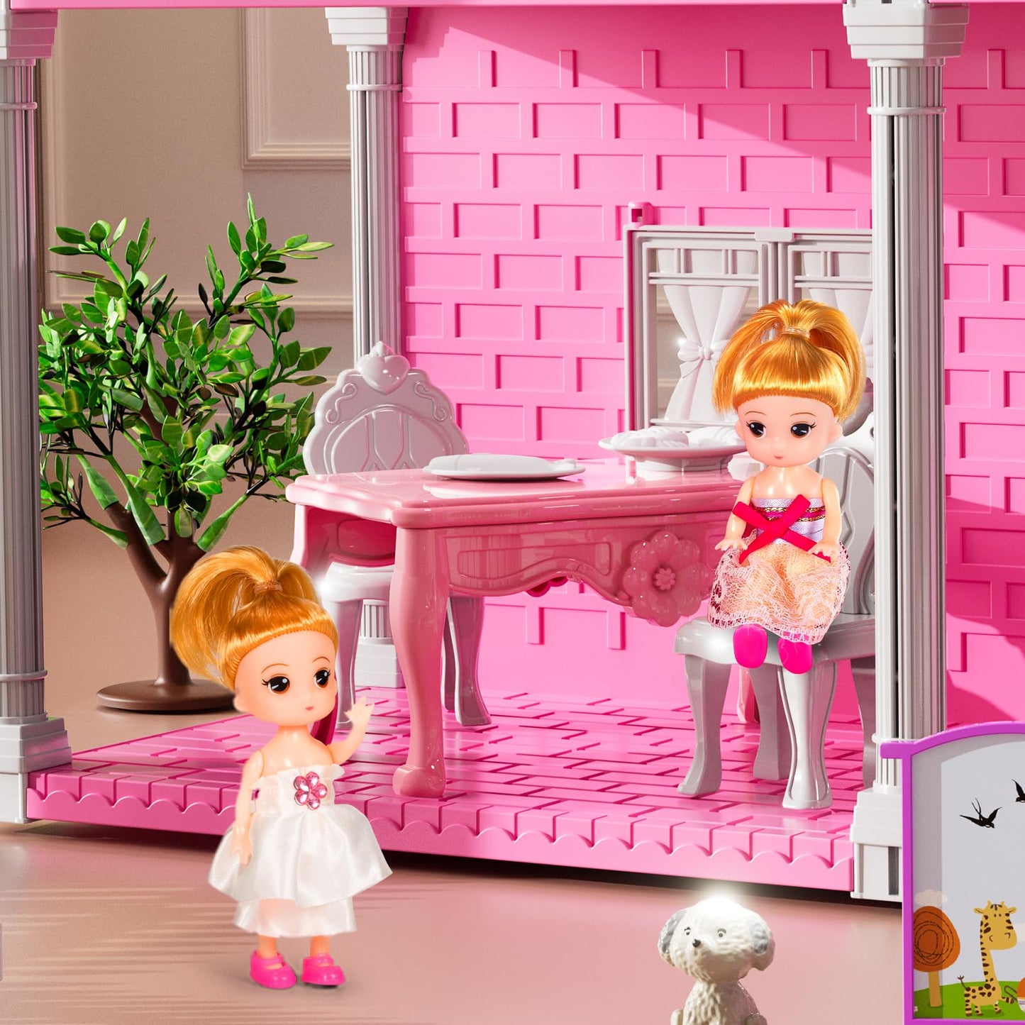 JUKUDAHU Villa Playset – 2-Storey Indoor Dollhouse for Girls 3–8 with 2 Dolls and Accessories
