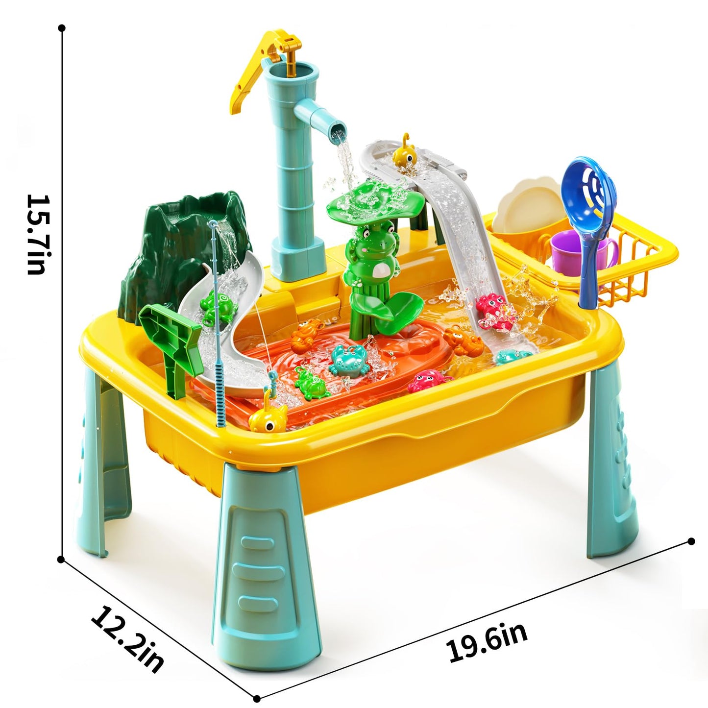 JUKUDAHU Water Table Play Sink Toy for Kids 3-8 — Outdoor Water Play, Fishing, Color-Changing Dishes