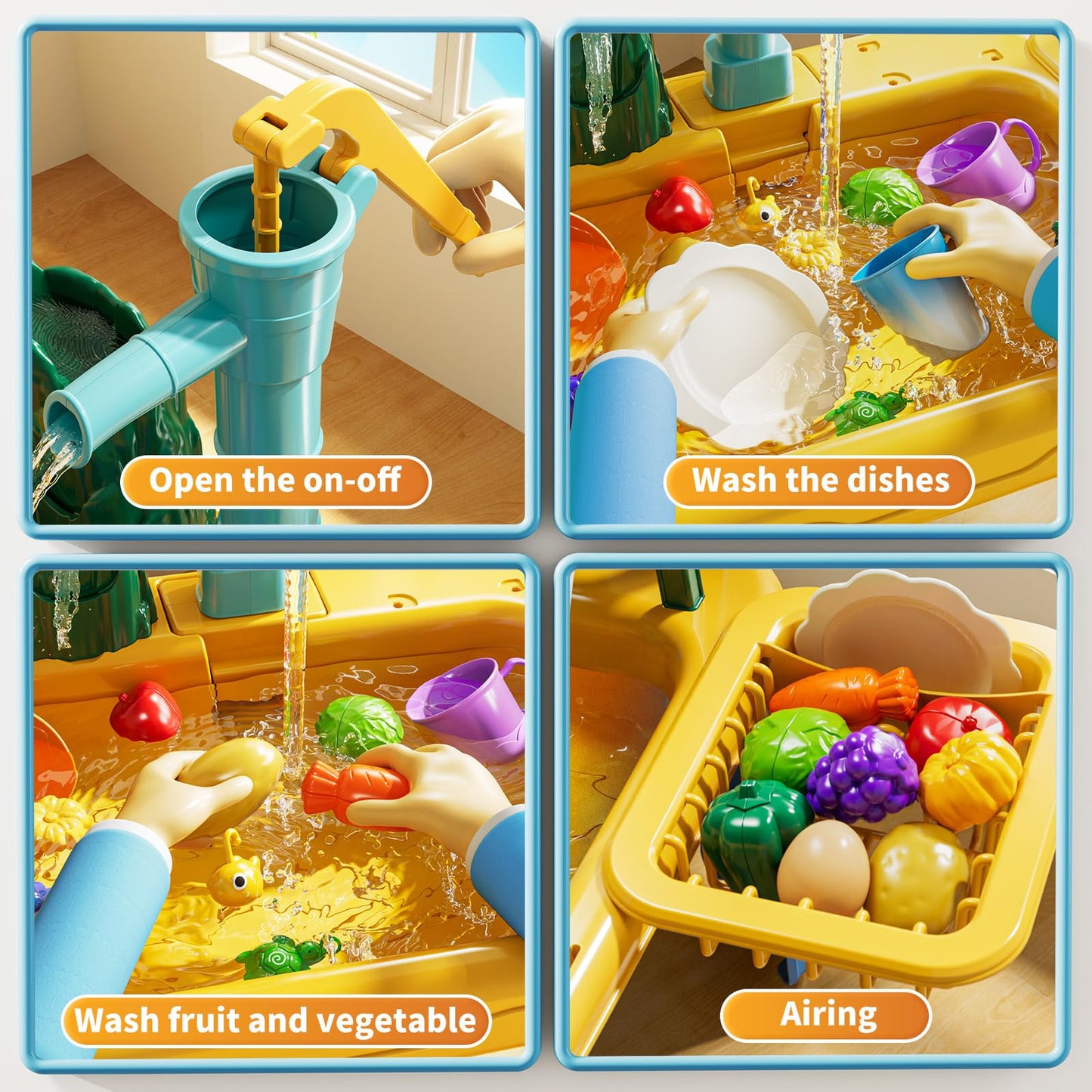 JUKUDAHU Water Table Play Sink Toy for Kids 3-8 — Outdoor Water Play, Fishing, Color-Changing Dishes