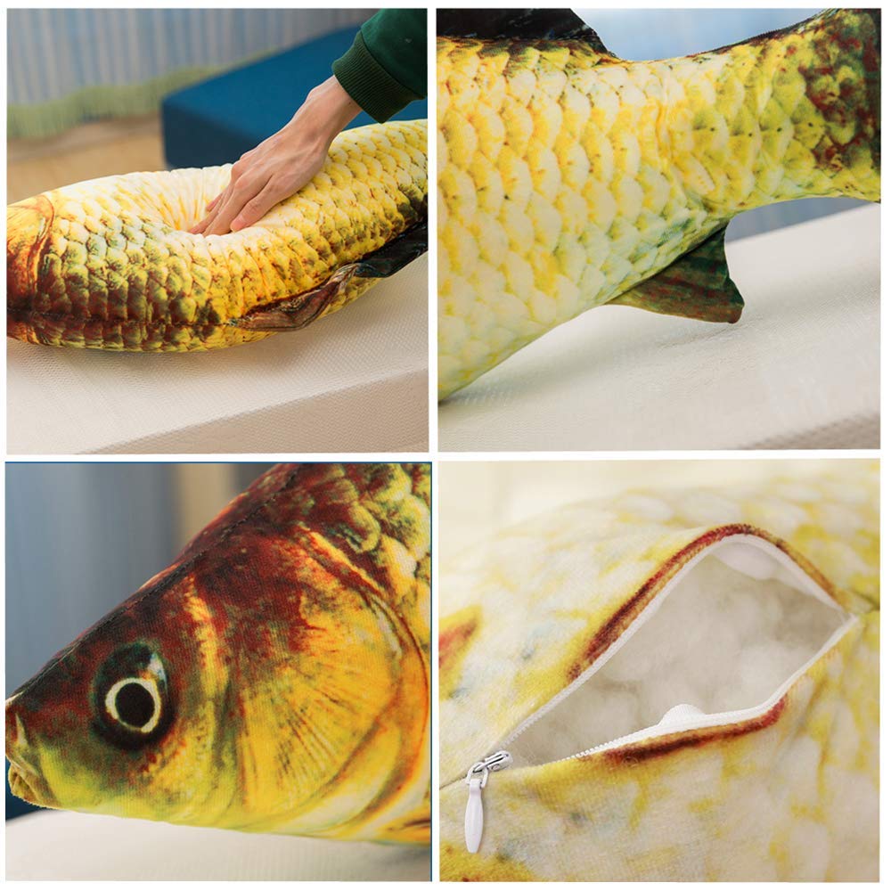 JULAN 3D Giant Soft Fish Cushion Pillow – 31in Carp Plush for Home, Car, and Kids