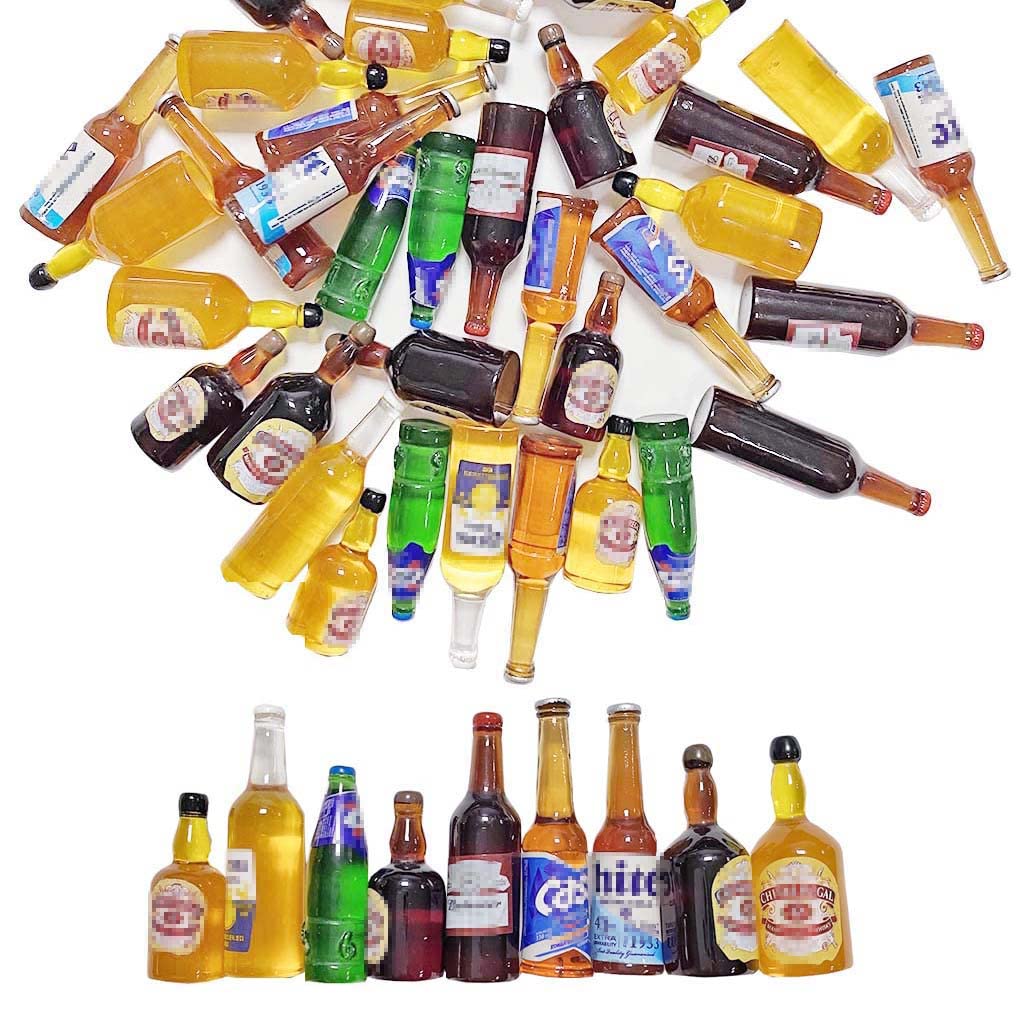 Juland 40PCS Miniature Drink Bottles Set for Dollhouse | Resin Mini Bar & Kitchen Decor
