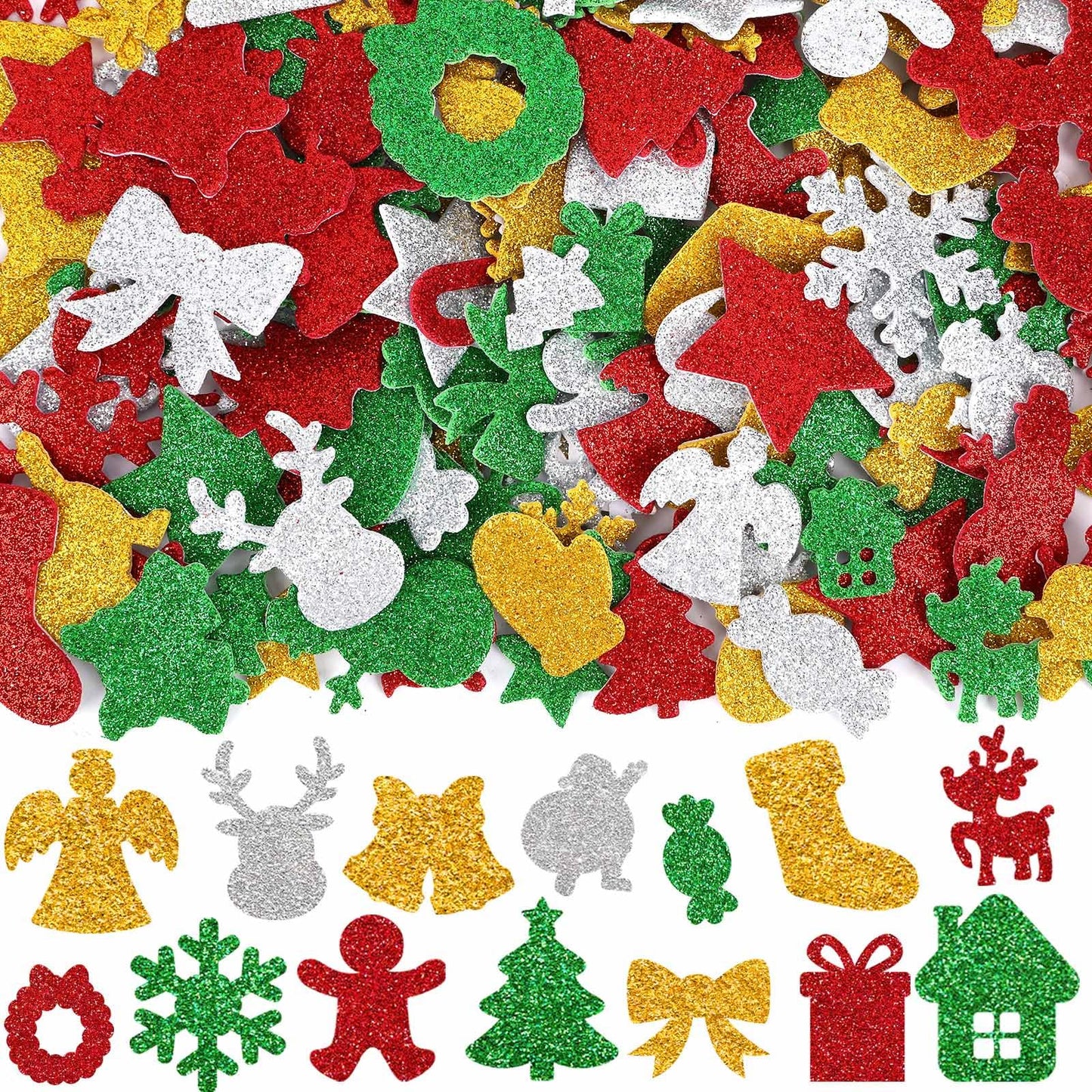 JULBEAR 300 Pcs Xmas Foam Stickers – Santa, Snowman, Snowflake, Gift & Tree Decor