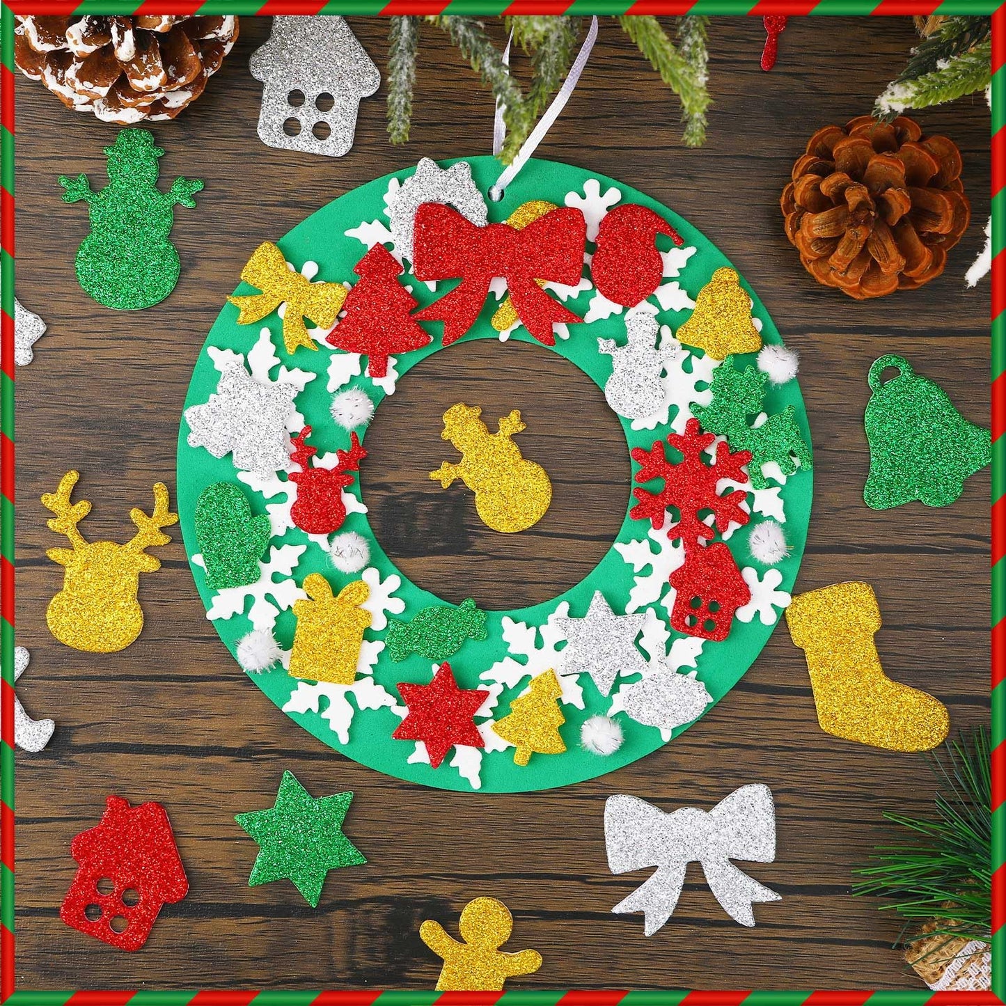JULBEAR 300 Pcs Xmas Foam Stickers – Santa, Snowman, Snowflake, Gift & Tree Decor