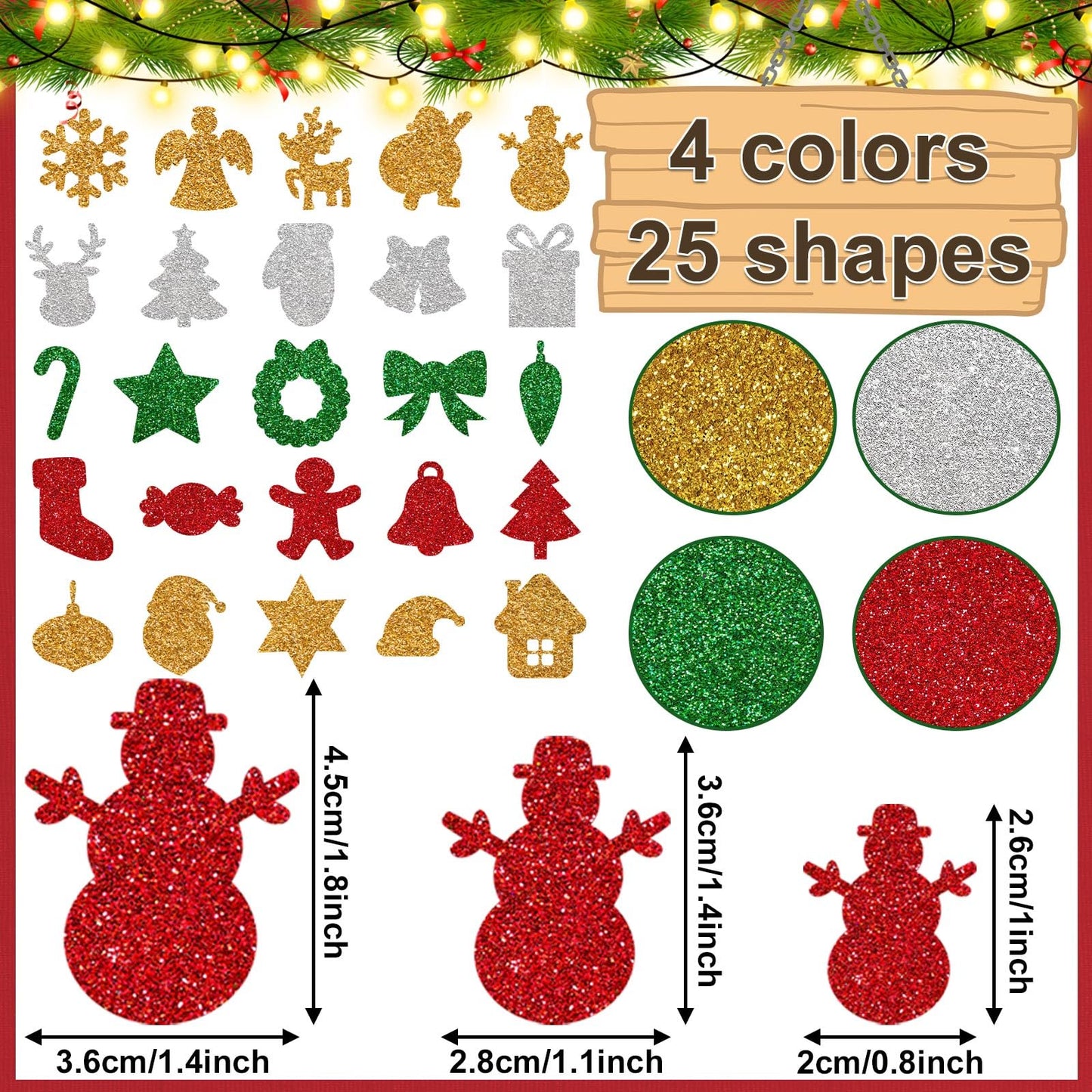 JULBEAR 300 Pcs Xmas Foam Stickers – Santa, Snowman, Snowflake, Gift & Tree Decor
