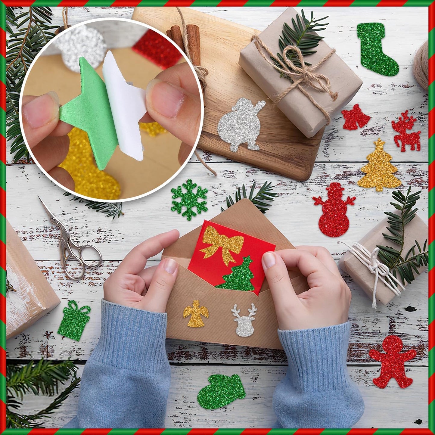 JULBEAR 300 Pcs Xmas Foam Stickers – Santa, Snowman, Snowflake, Gift & Tree Decor