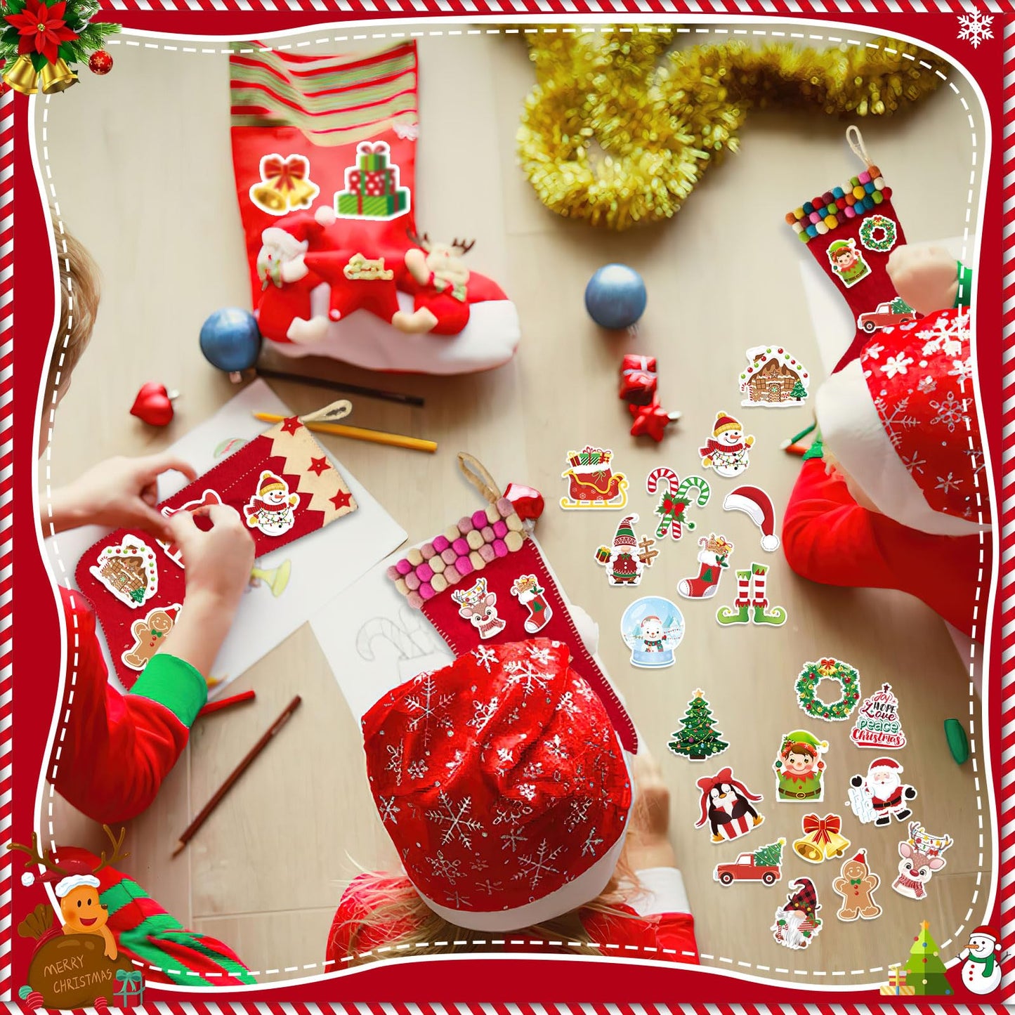 JULBEAR Christmas Foam Sticker Kit – 300Pcs Self-Adhesive EVA Foam for Crafts, Party Favors, Classroom Decor