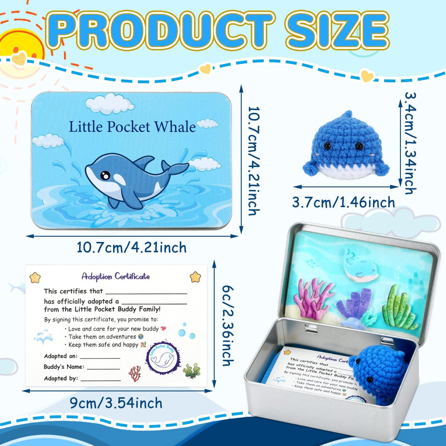 JULEASEL Little Pocket Whale — Mini Ocean in a Tin Box, Travel Buddy & Cute Keepsake