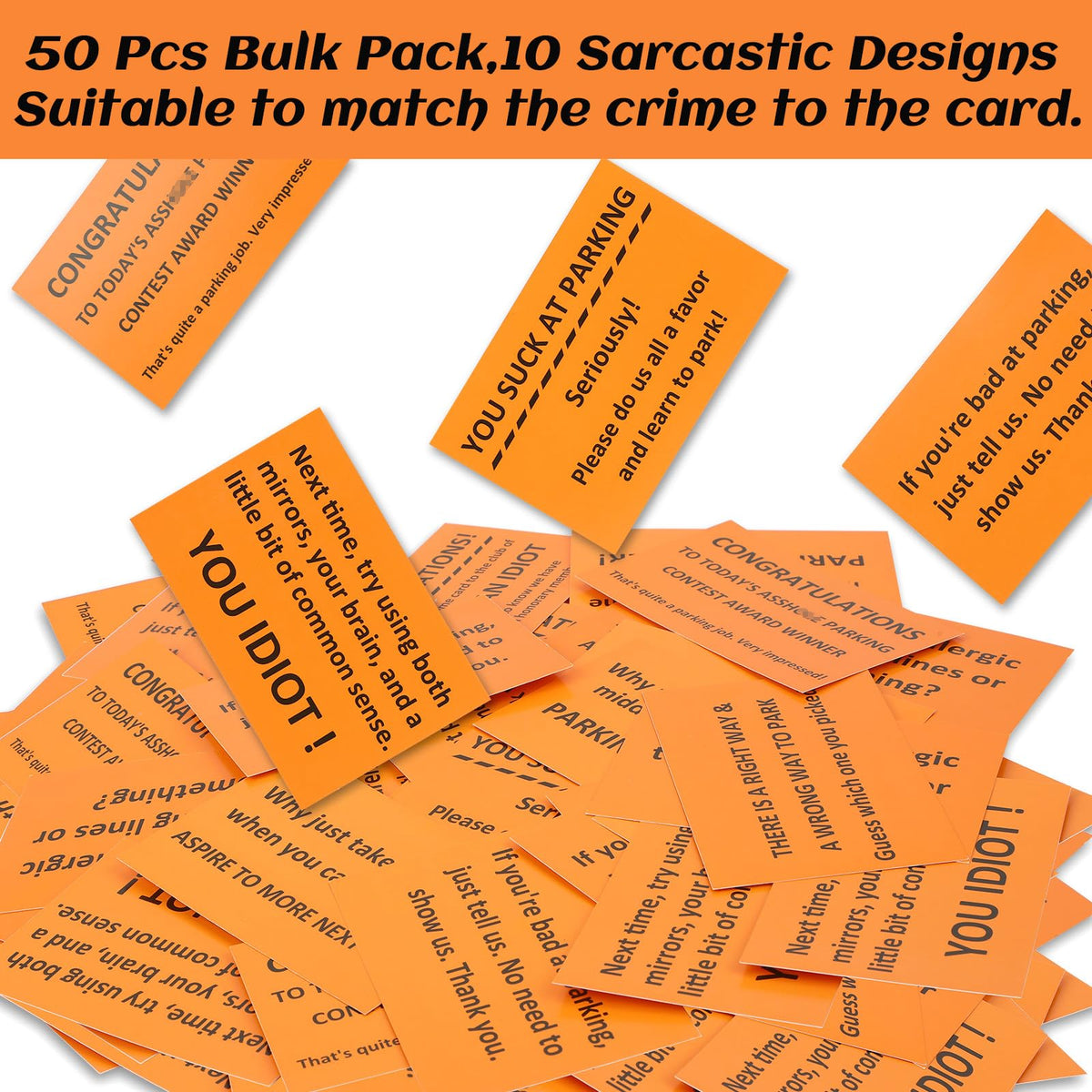 JULEASEL Supper Funny Bad Parking Cards – 50 Cards in 10 Designs | Hilarious Gag Gift for Adults