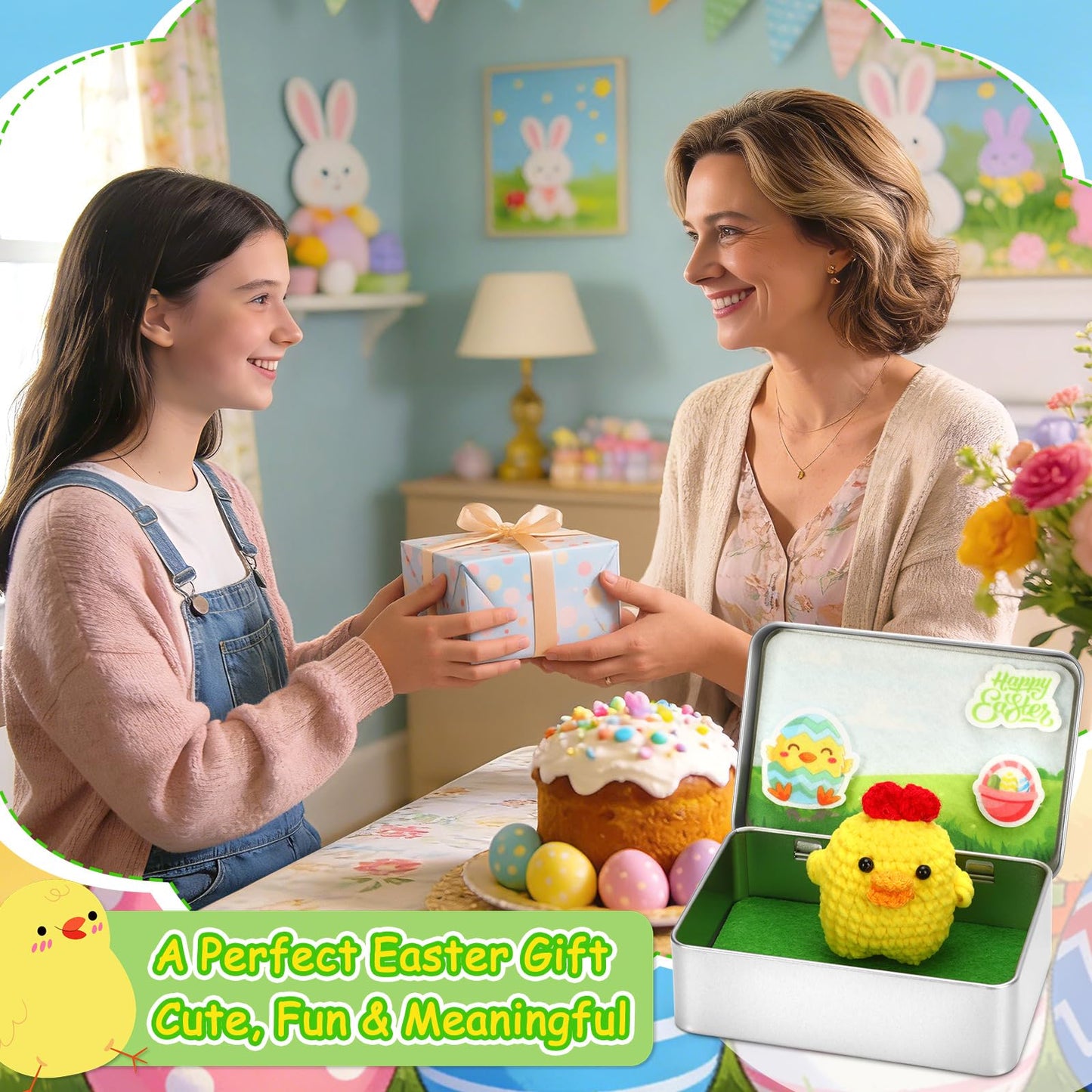 JULEASEL Little Pocket Chick: Mini Easter Scene in Tin Box