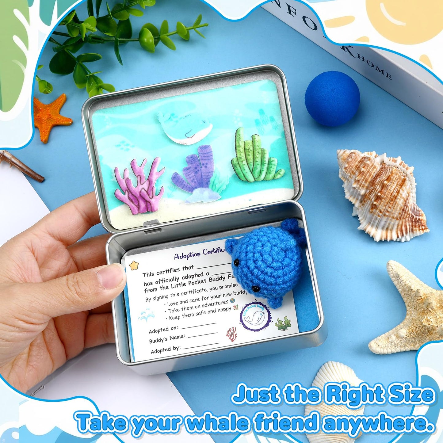 JULEASEL Little Pocket Whale — Mini Ocean in a Tin Box, Travel Buddy & Cute Keepsake