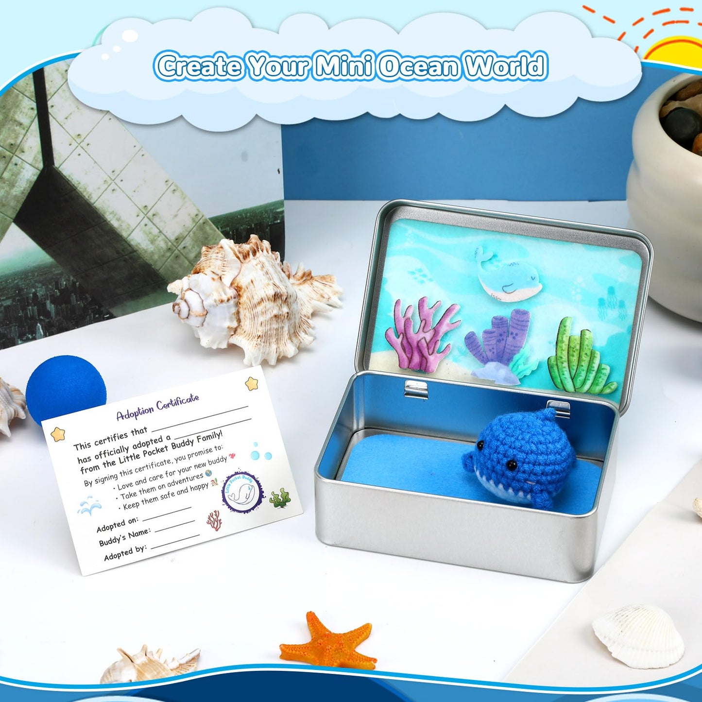JULEASEL Little Pocket Whale — Mini Ocean in a Tin Box, Travel Buddy & Cute Keepsake
