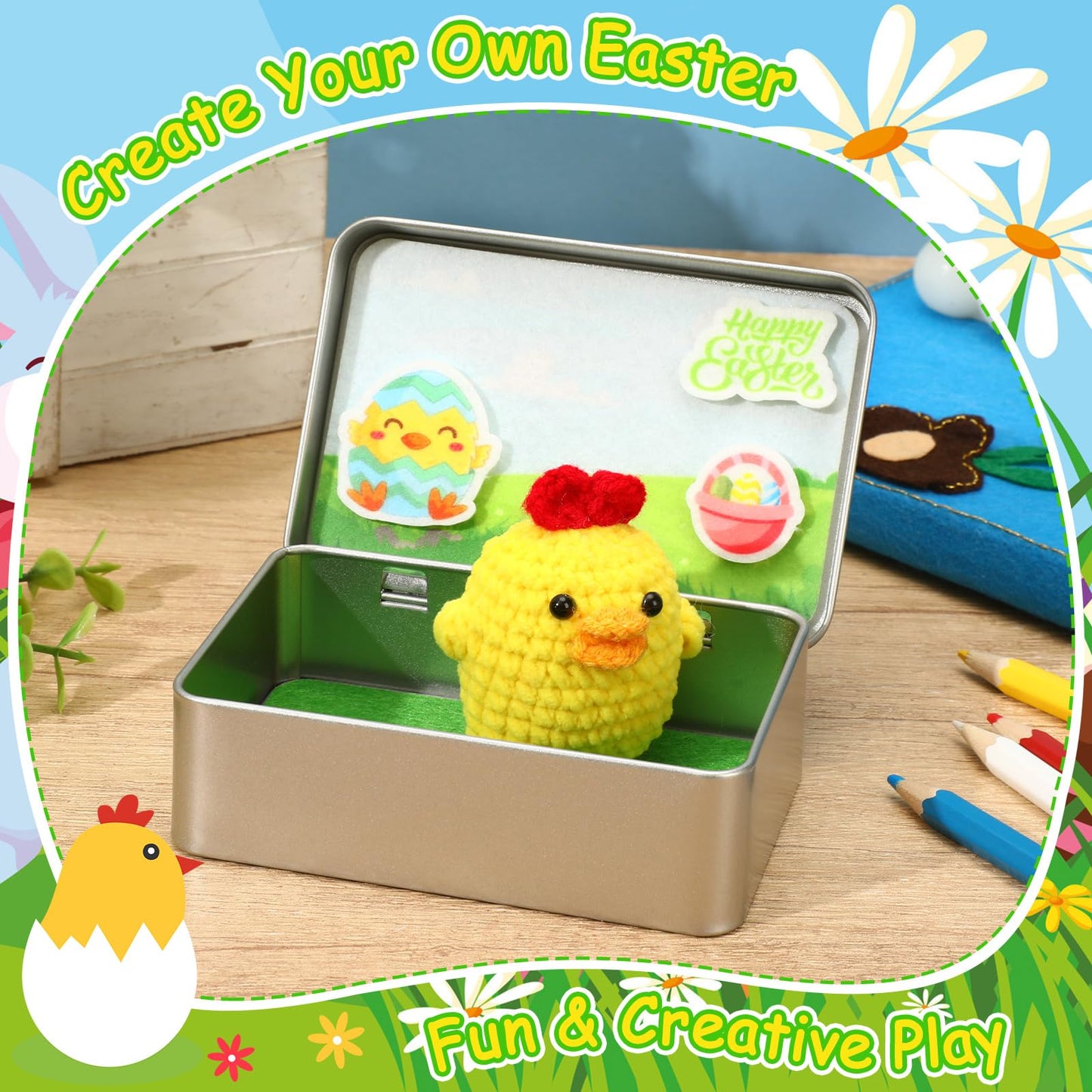 JULEASEL Little Pocket Chick: Mini Easter Scene in Tin Box