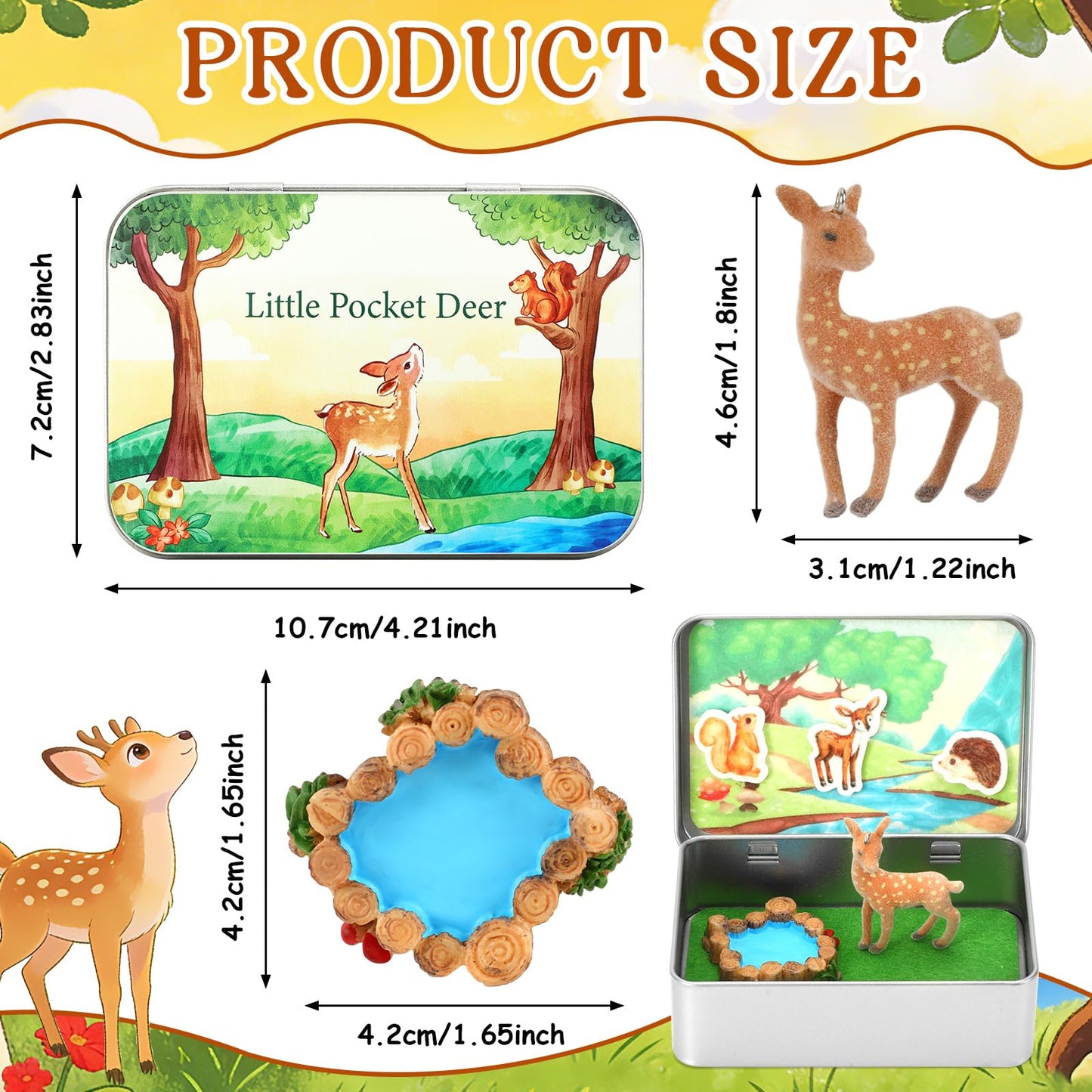 JULEASEL Little Pocket Deer - Mini Forest Scene Tin Box