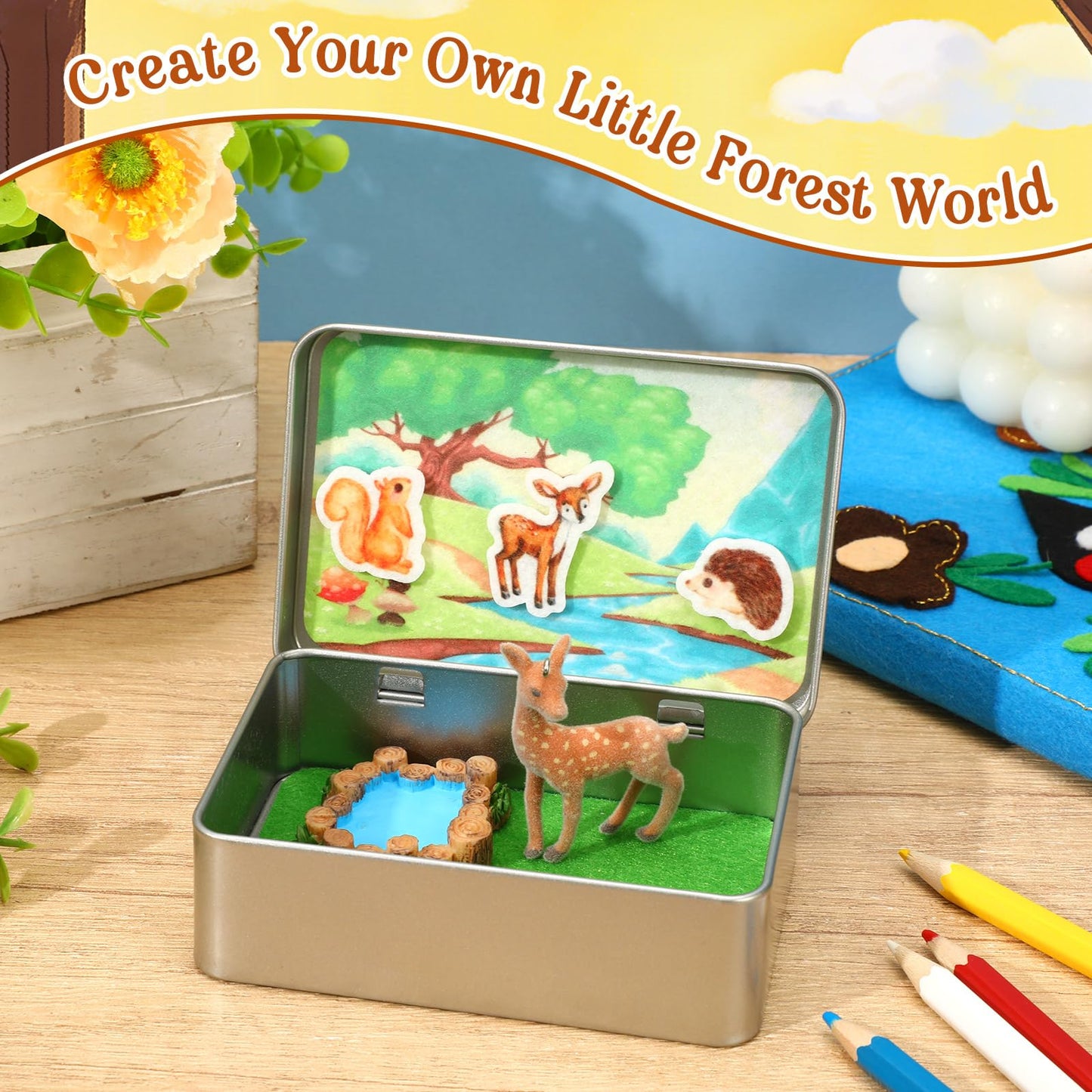 JULEASEL Little Pocket Deer - Mini Forest Scene Tin Box