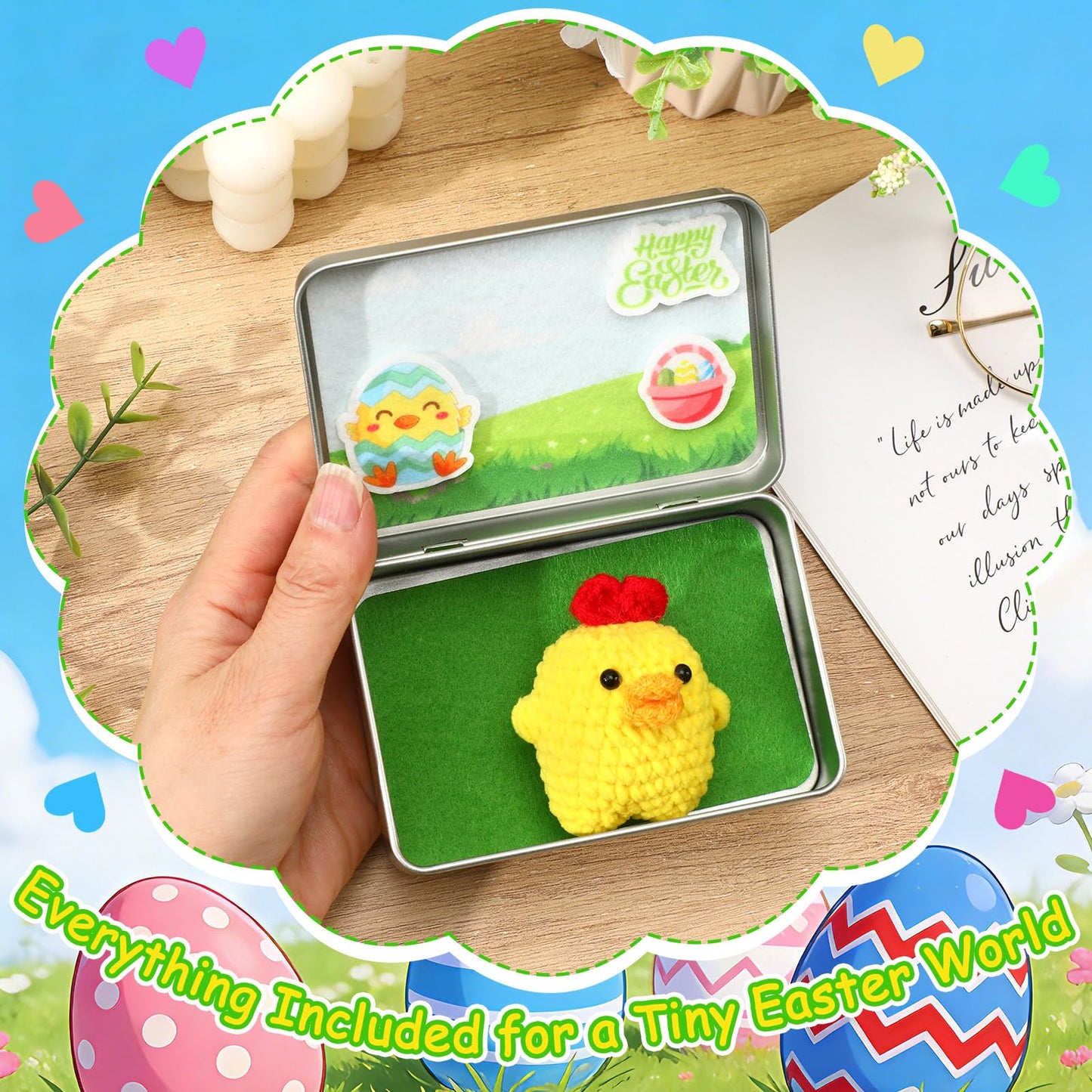 JULEASEL Little Pocket Chick: Mini Easter Scene in Tin Box