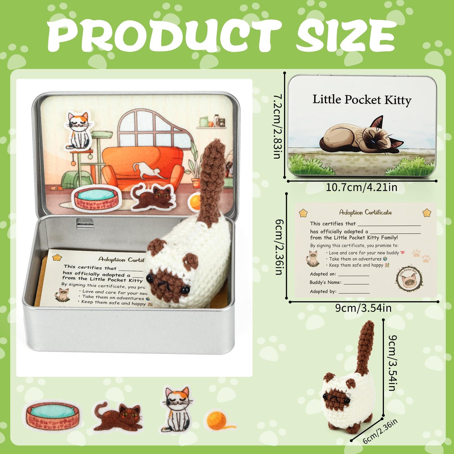 JULEASEL Little Pocket Kitty – Knitted Siamese Cat in Tin Box | DIY Adoption & Travel Buddy