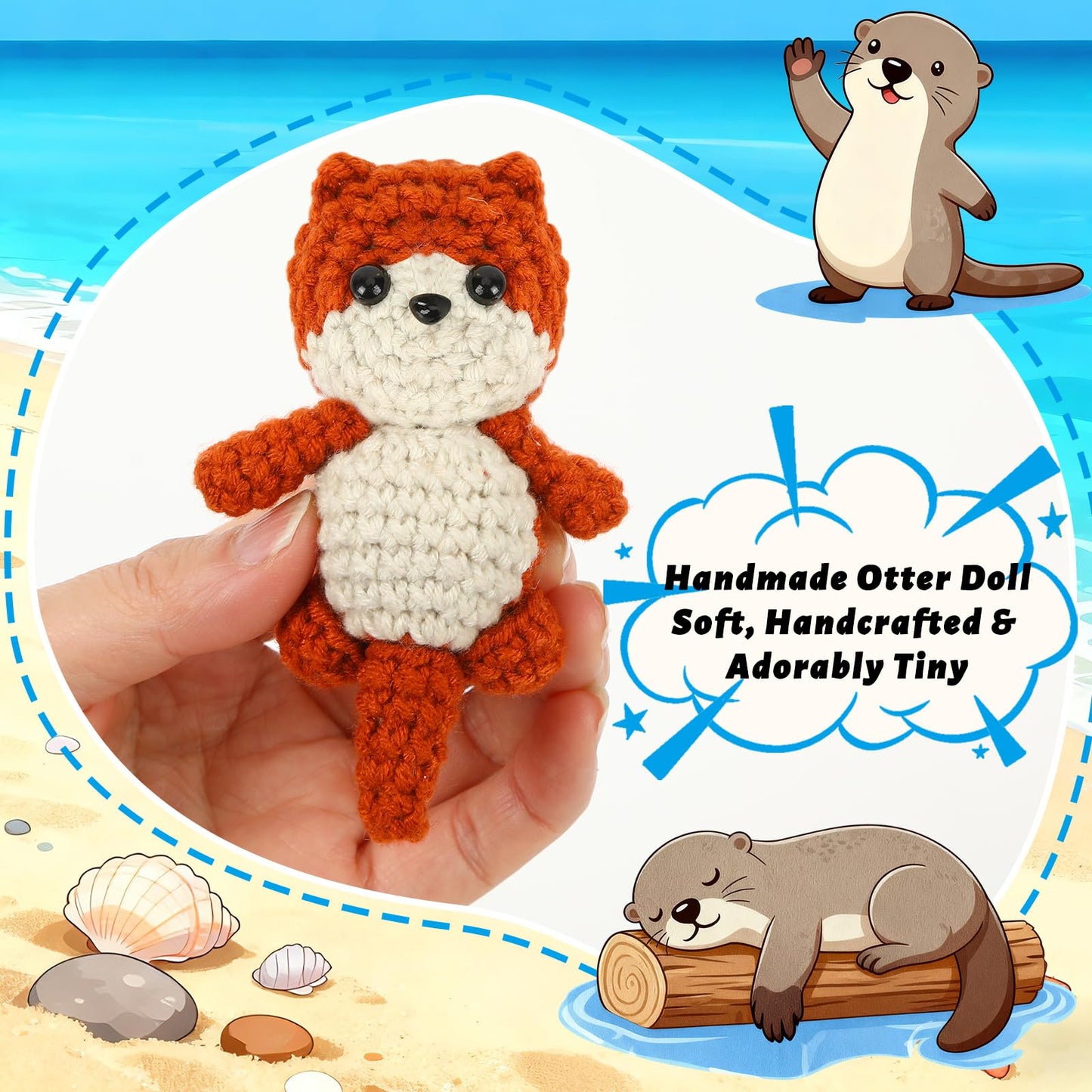 JULEASEL Little Otter Buddy: Mini Knitted Otter in Tin Box