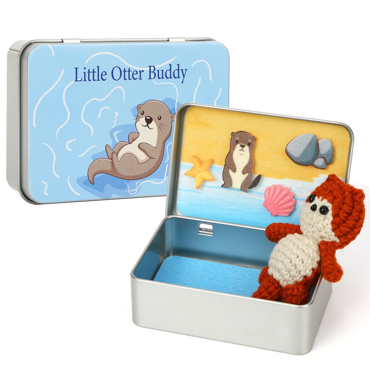 JULEASEL Little Otter Buddy: Mini Knitted Otter in Tin Box