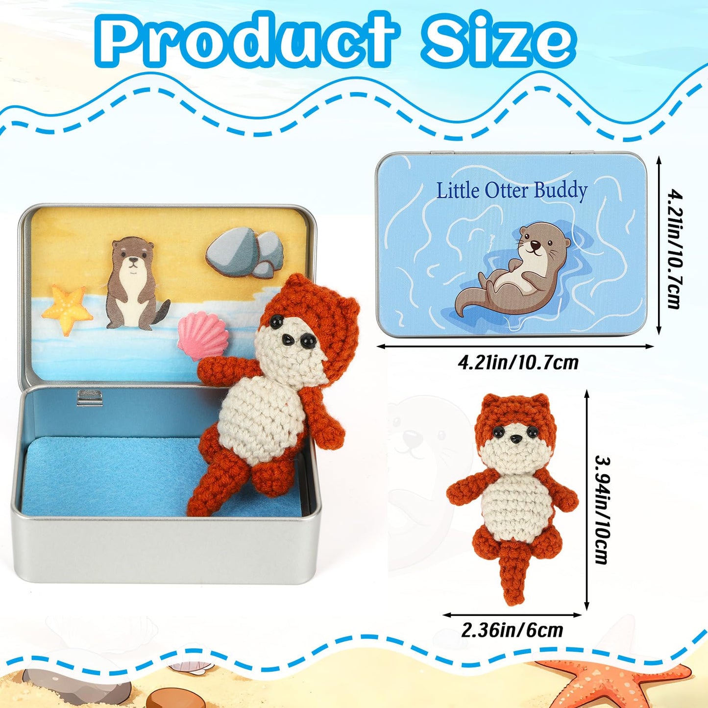 JULEASEL Little Otter Buddy: Mini Knitted Otter in Tin Box