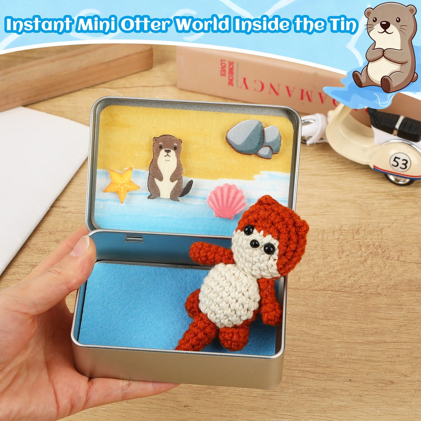 JULEASEL Little Otter Buddy: Mini Knitted Otter in Tin Box