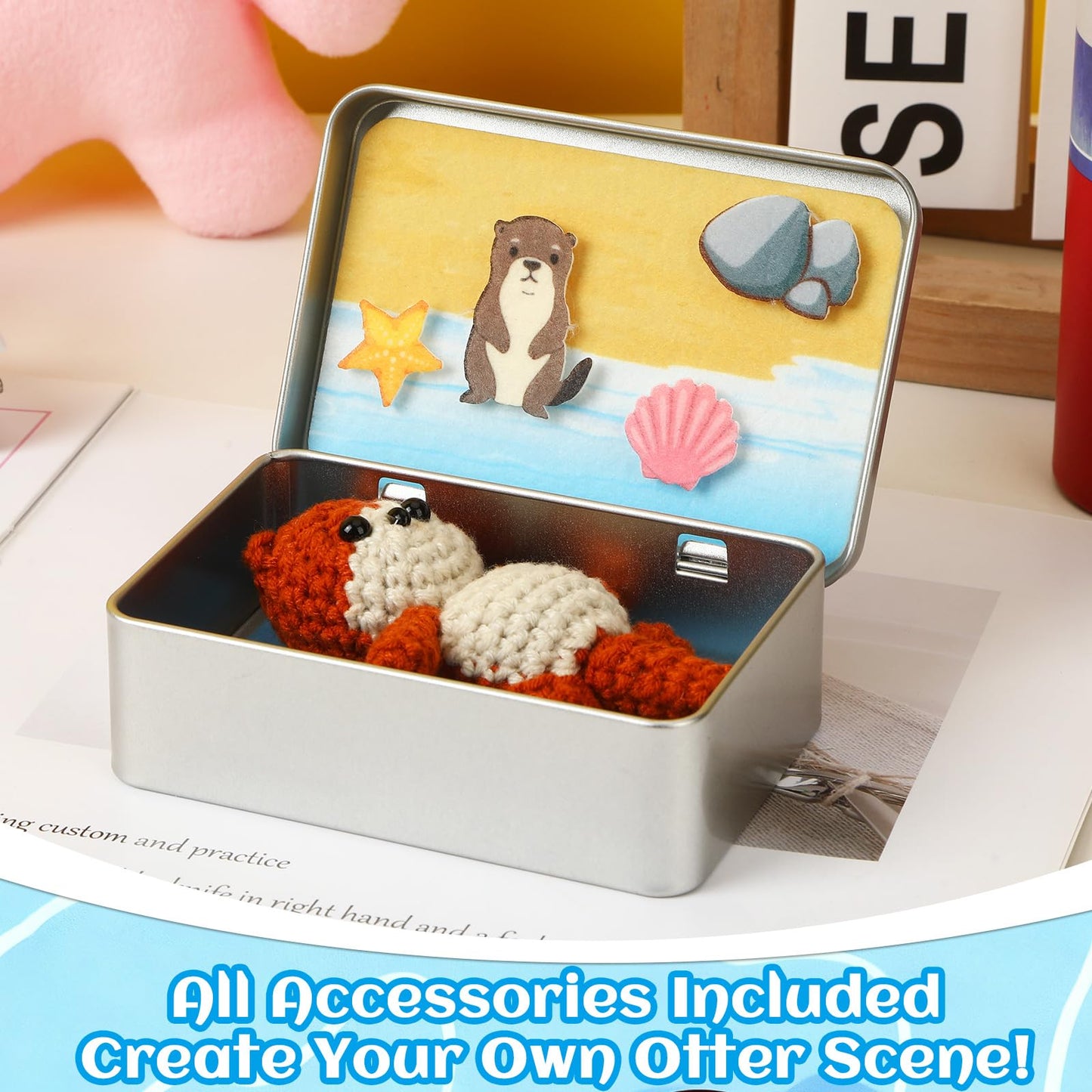 JULEASEL Little Otter Buddy: Mini Knitted Otter in Tin Box