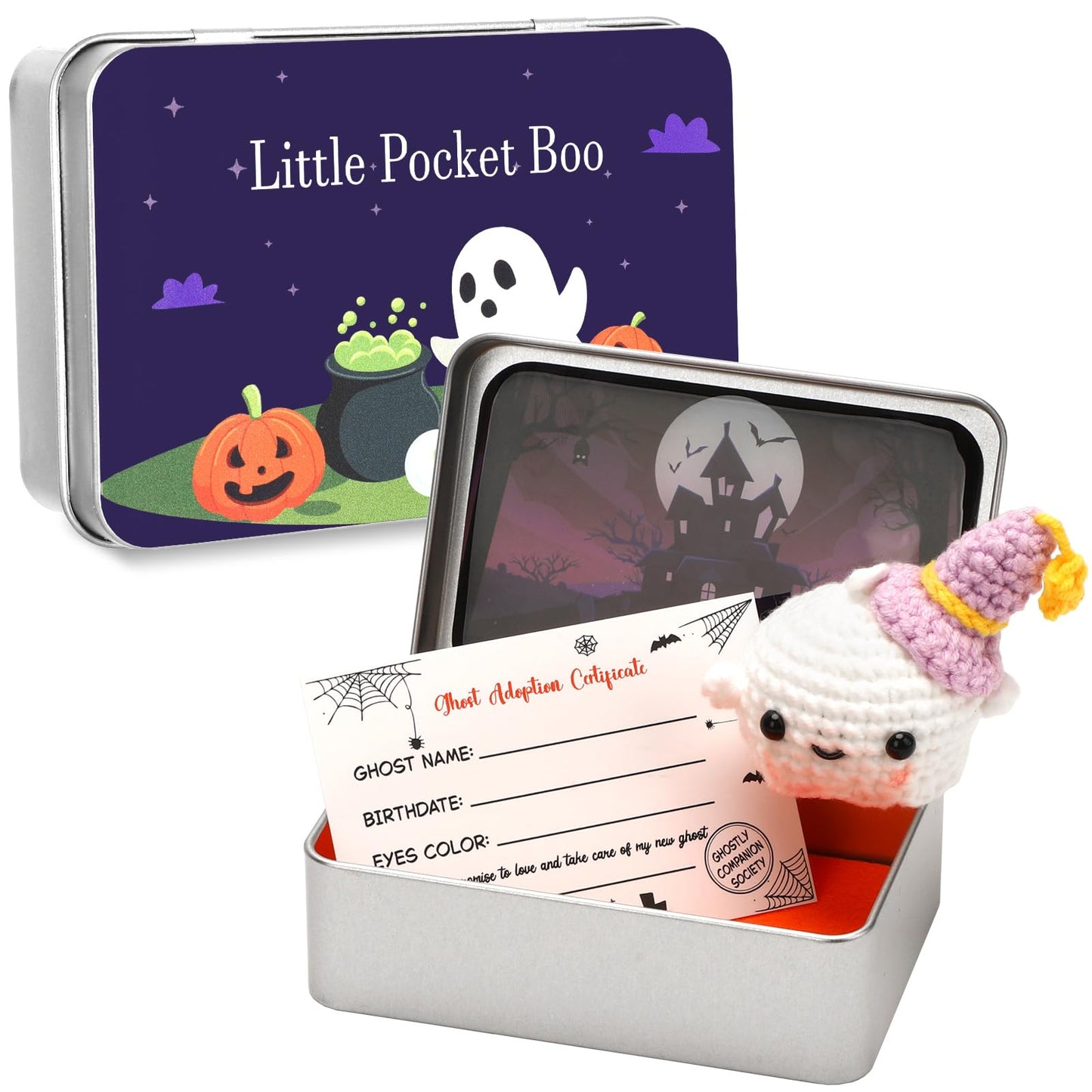 JULEASEL Little Pocket Boo – Cute Mini Ghost in Tin Box, Travel Buddy