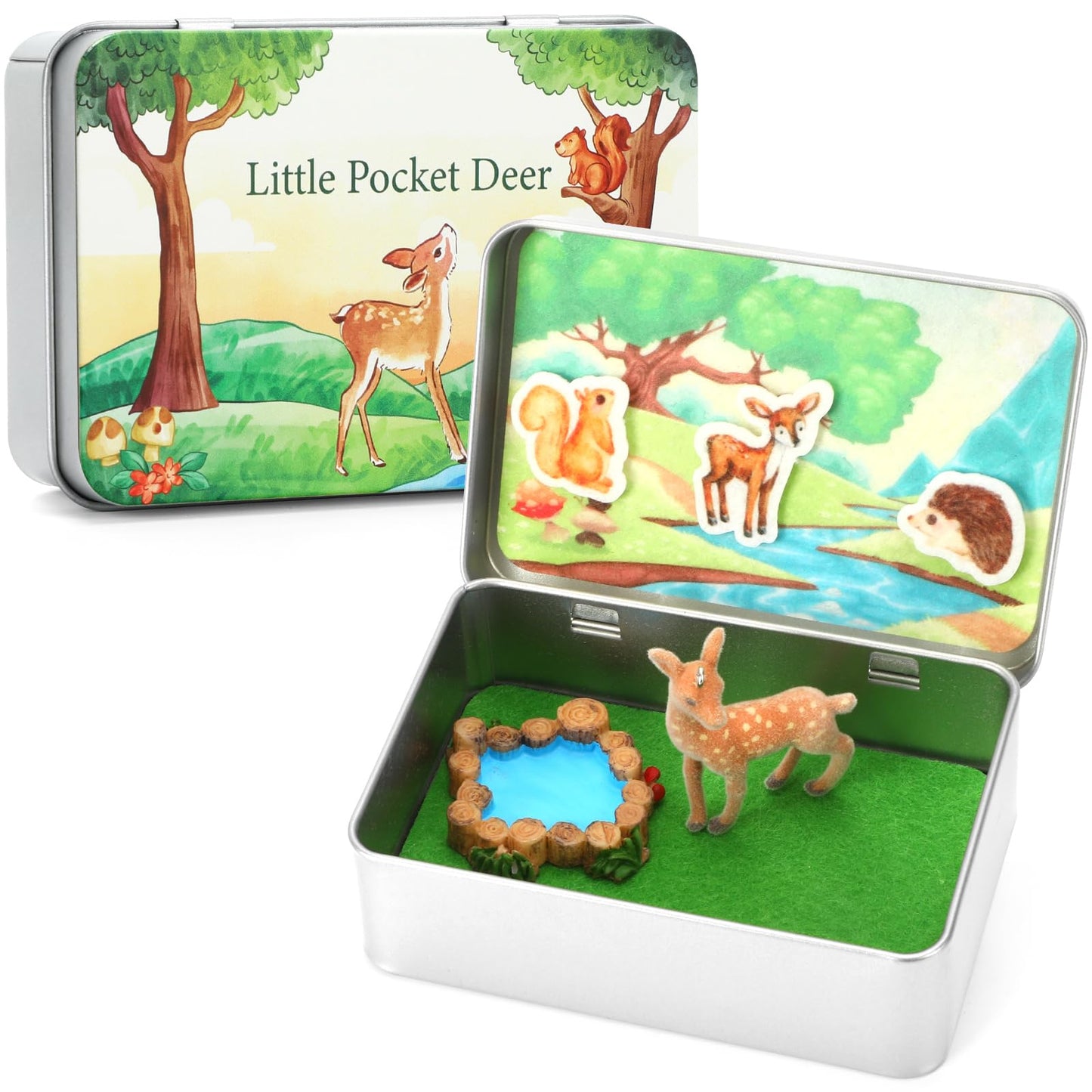 JULEASEL Little Pocket Deer - Mini Forest Scene Tin Box