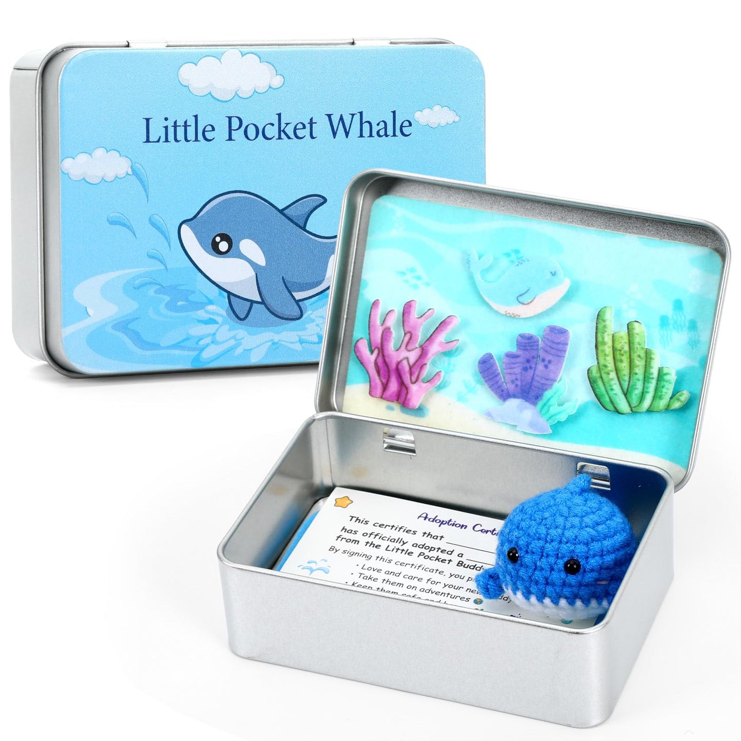 JULEASEL Little Pocket Whale — Mini Ocean in a Tin Box, Travel Buddy & Cute Keepsake
