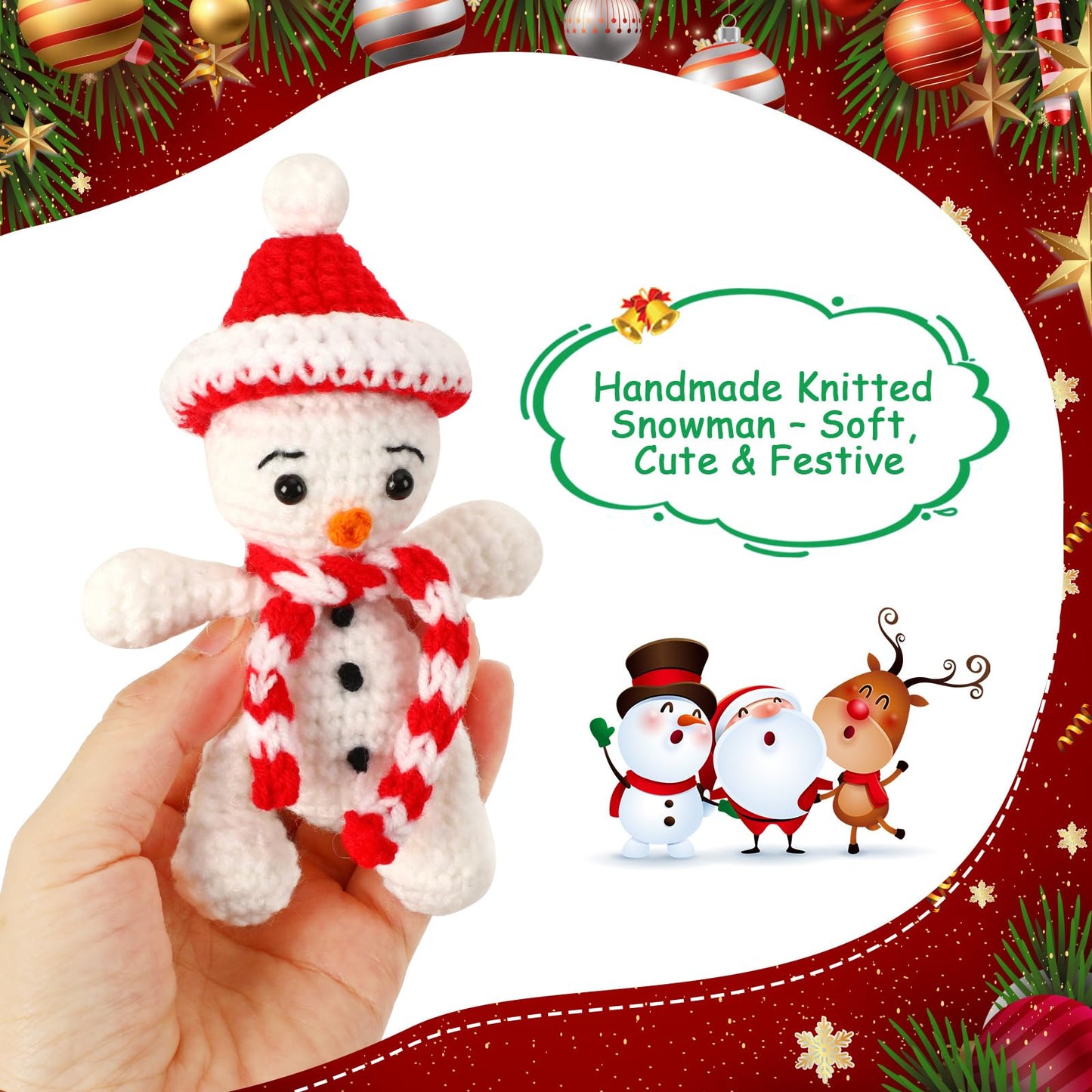 JULEASEL Little Snowman Buddy — Crochet Snowman Decor, Travel Companion & Gift Idea