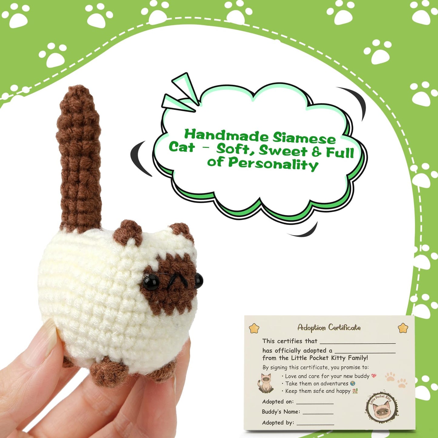 JULEASEL Little Pocket Kitty – Knitted Siamese Cat in Tin Box | DIY Adoption & Travel Buddy