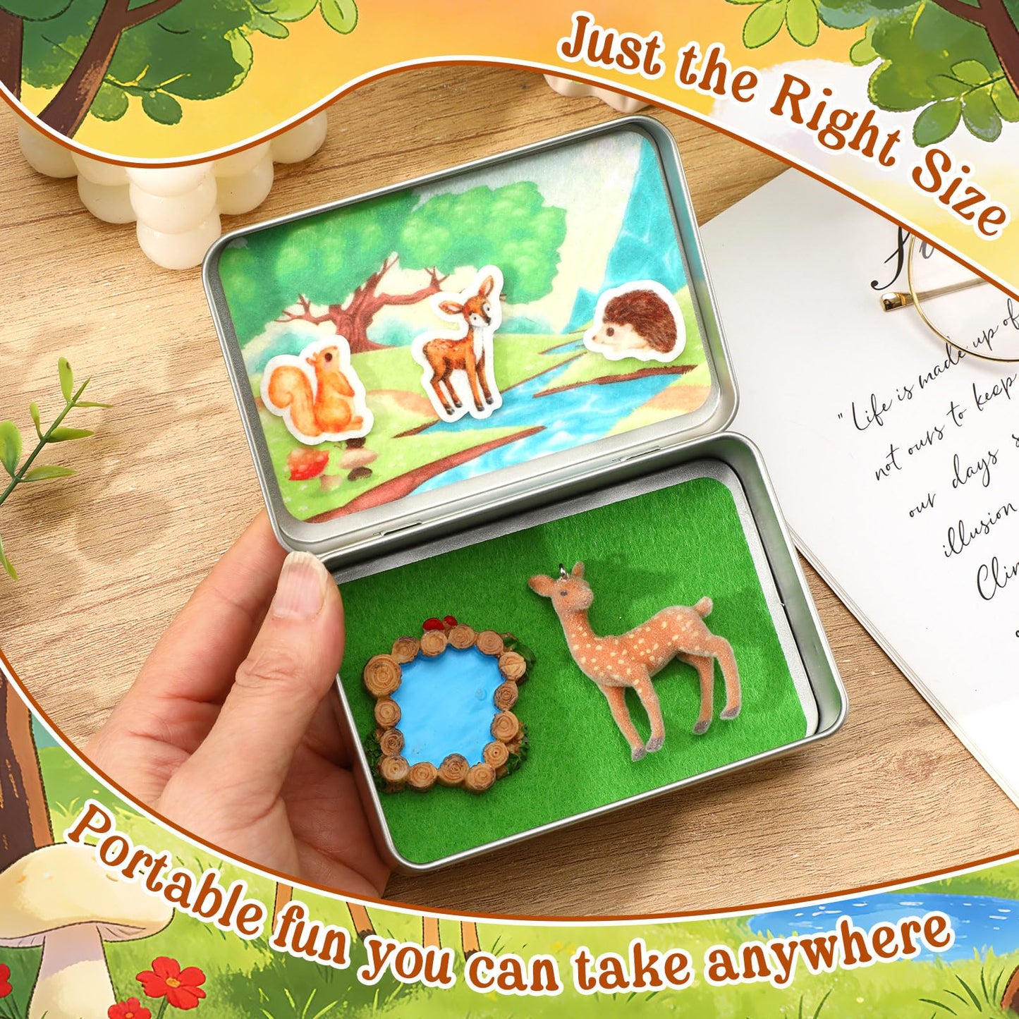 JULEASEL Little Pocket Deer - Mini Forest Scene Tin Box