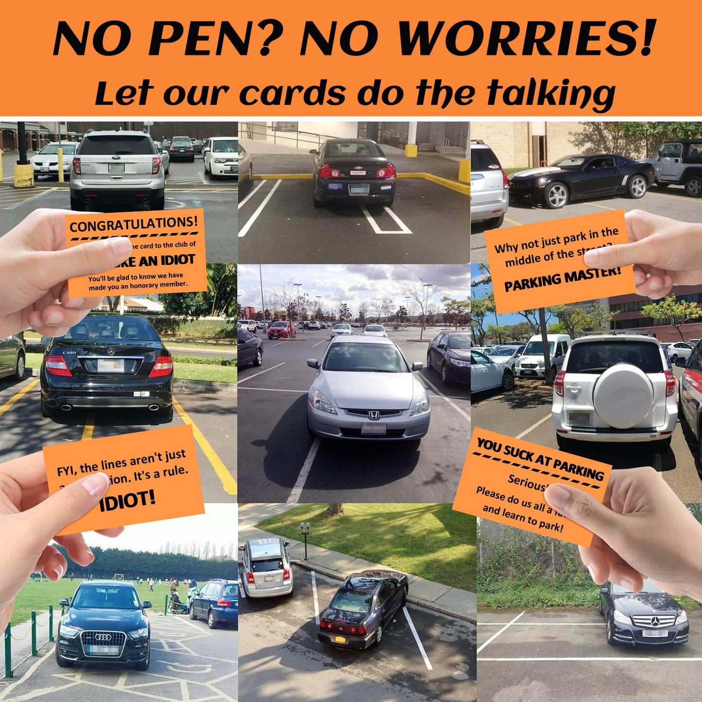 JULEASEL Supper Funny Bad Parking Cards – 50 Cards in 10 Designs | Hilarious Gag Gift for Adults