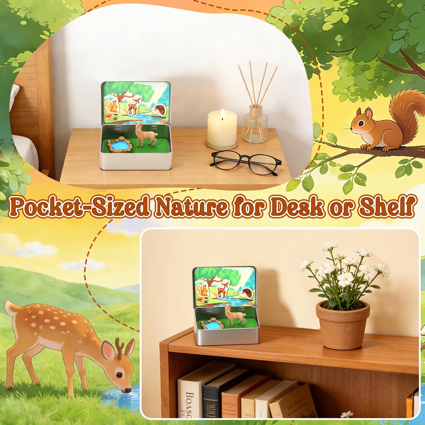 JULEASEL Little Pocket Deer - Mini Forest Scene Tin Box