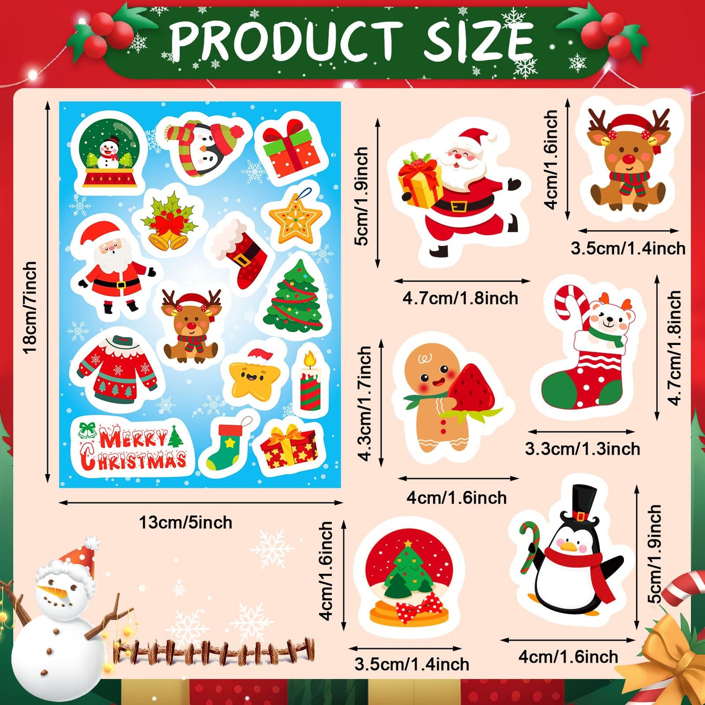JULMELON 240 PCS Cute Christmas Stickers – 120 Designs Bulk Pack for Kids, Classroom & DIY Crafts