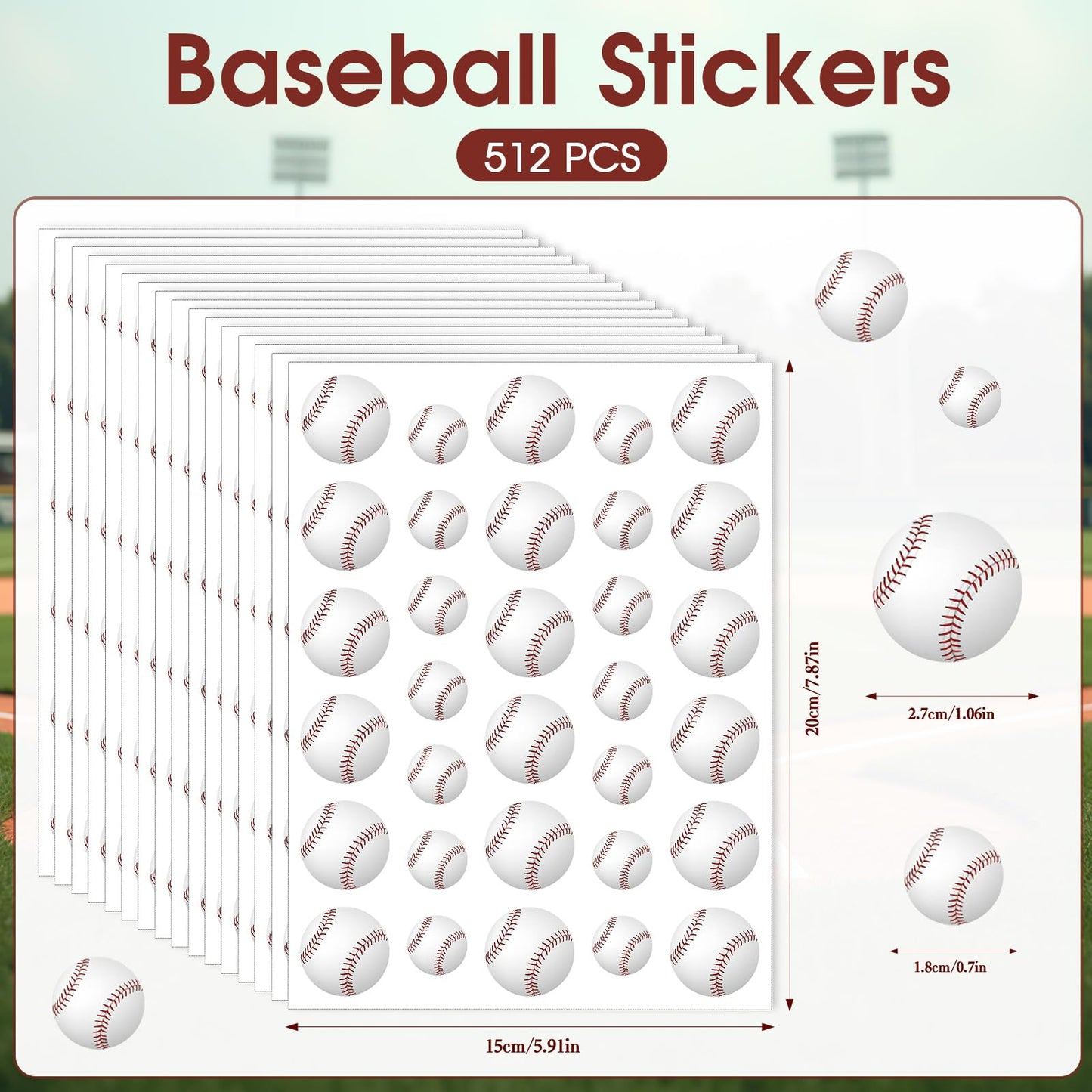 JULMELON 512Pcs Baseball Stickers for Kids – Water-Repellent, Self-Adhesive Helmet Stickers for Bottles, Notebooks & Scrapbooks