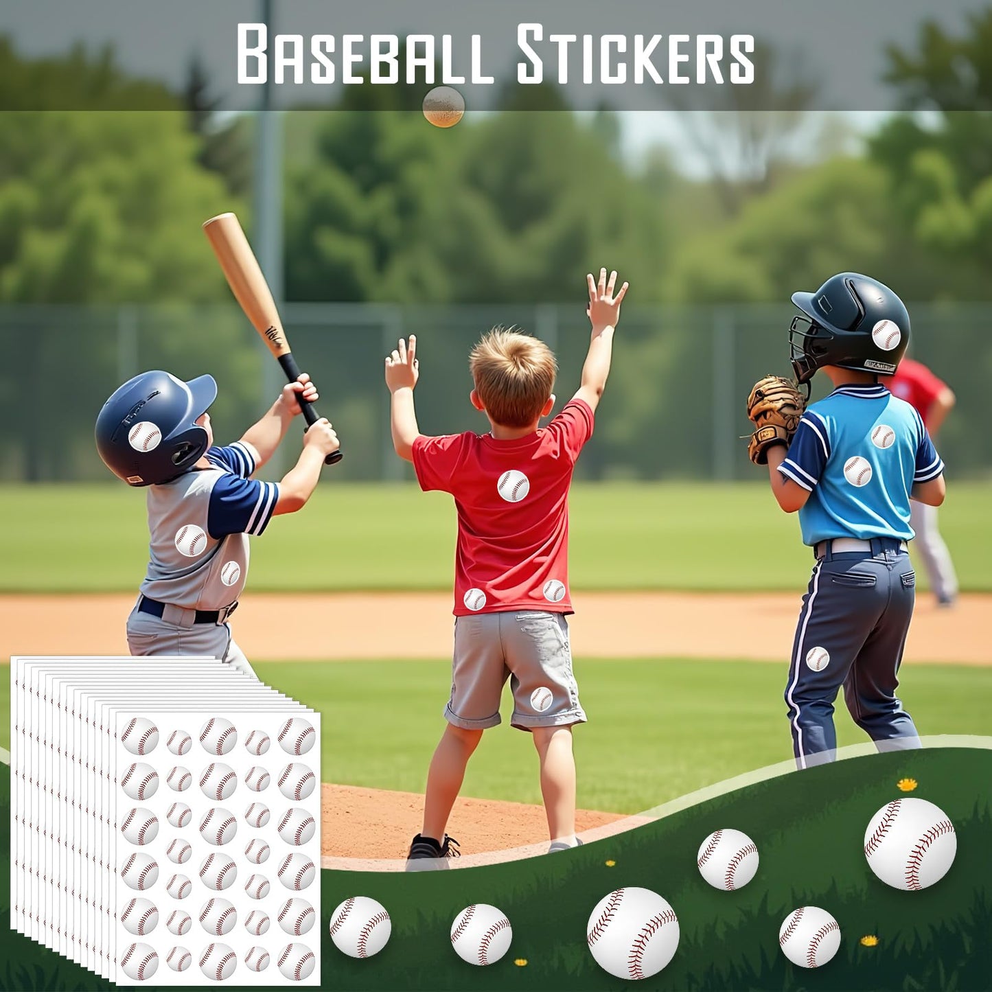 JULMELON 512Pcs Baseball Stickers for Kids – Water-Repellent, Self-Adhesive Helmet Stickers for Bottles, Notebooks & Scrapbooks