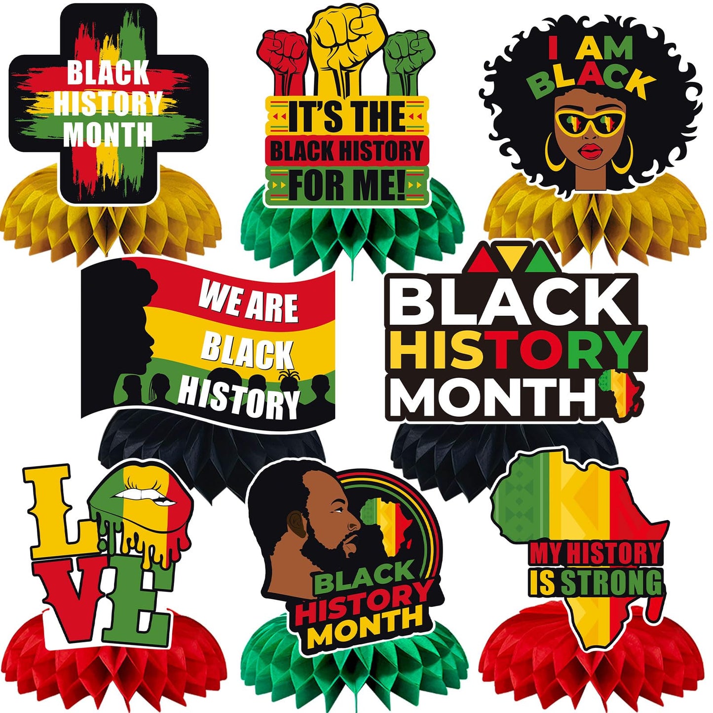 JULMELON 8-Pack Black History Month 3D Honeycomb Centerpieces – Double-Sided Table Decor