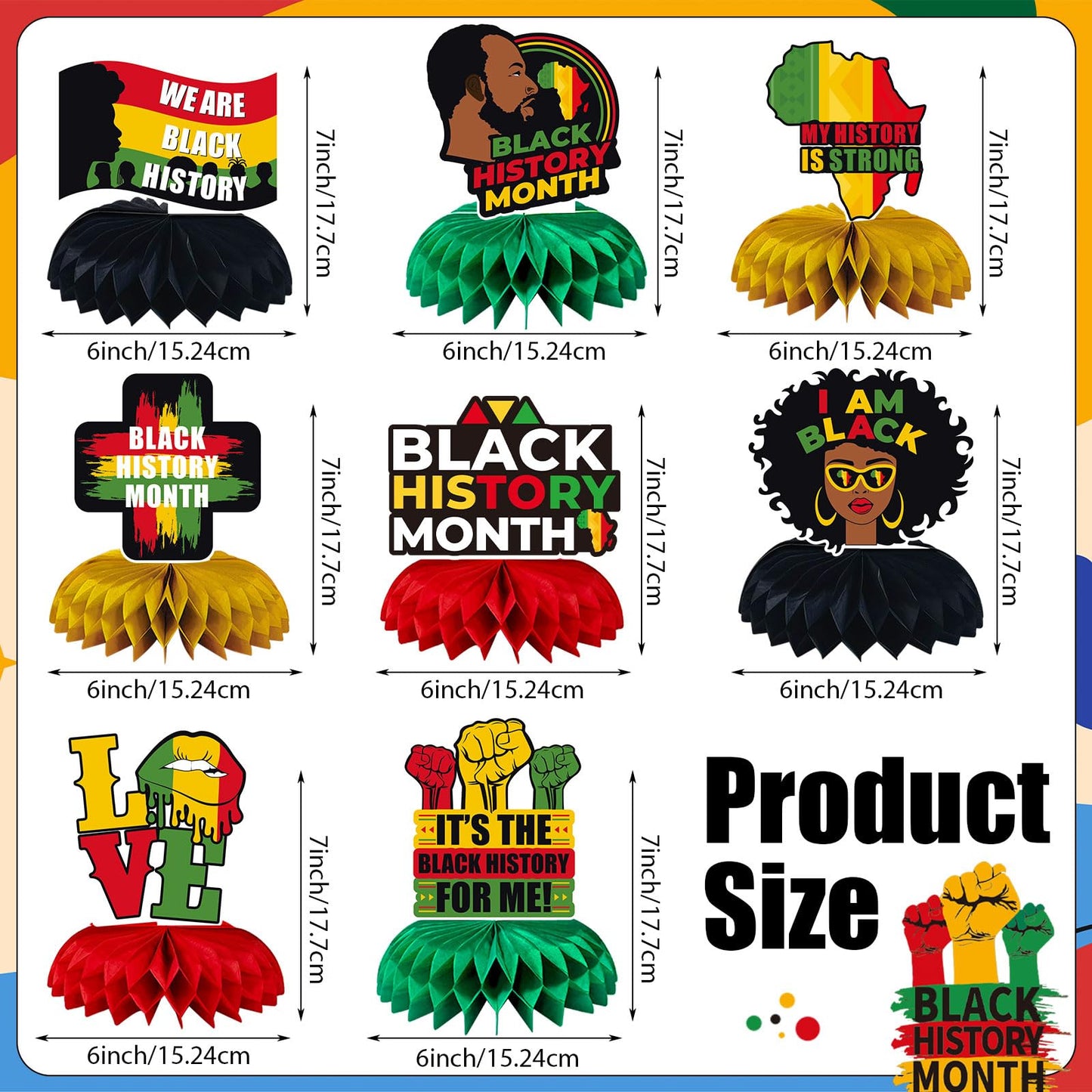 JULMELON 8-Pack Black History Month 3D Honeycomb Centerpieces – Double-Sided Table Decor