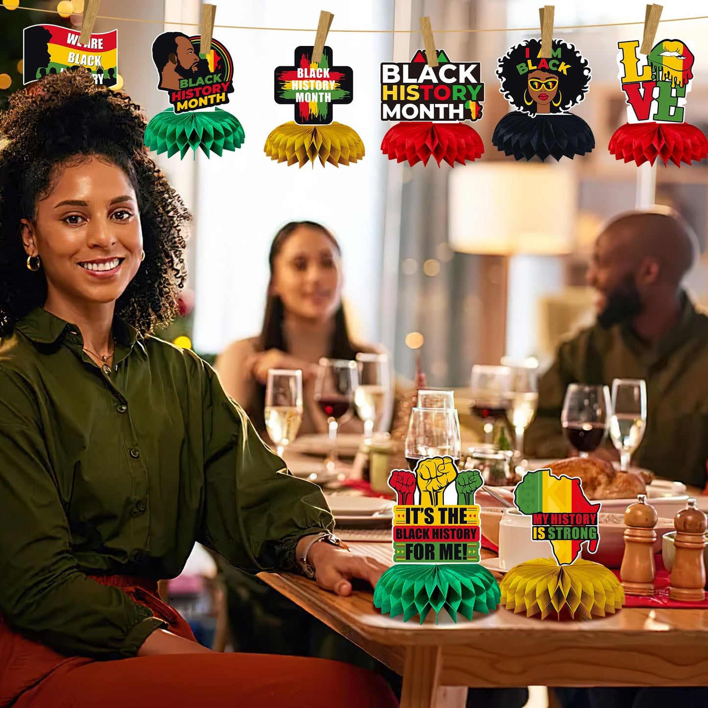 JULMELON 8-Pack Black History Month 3D Honeycomb Centerpieces – Double-Sided Table Decor