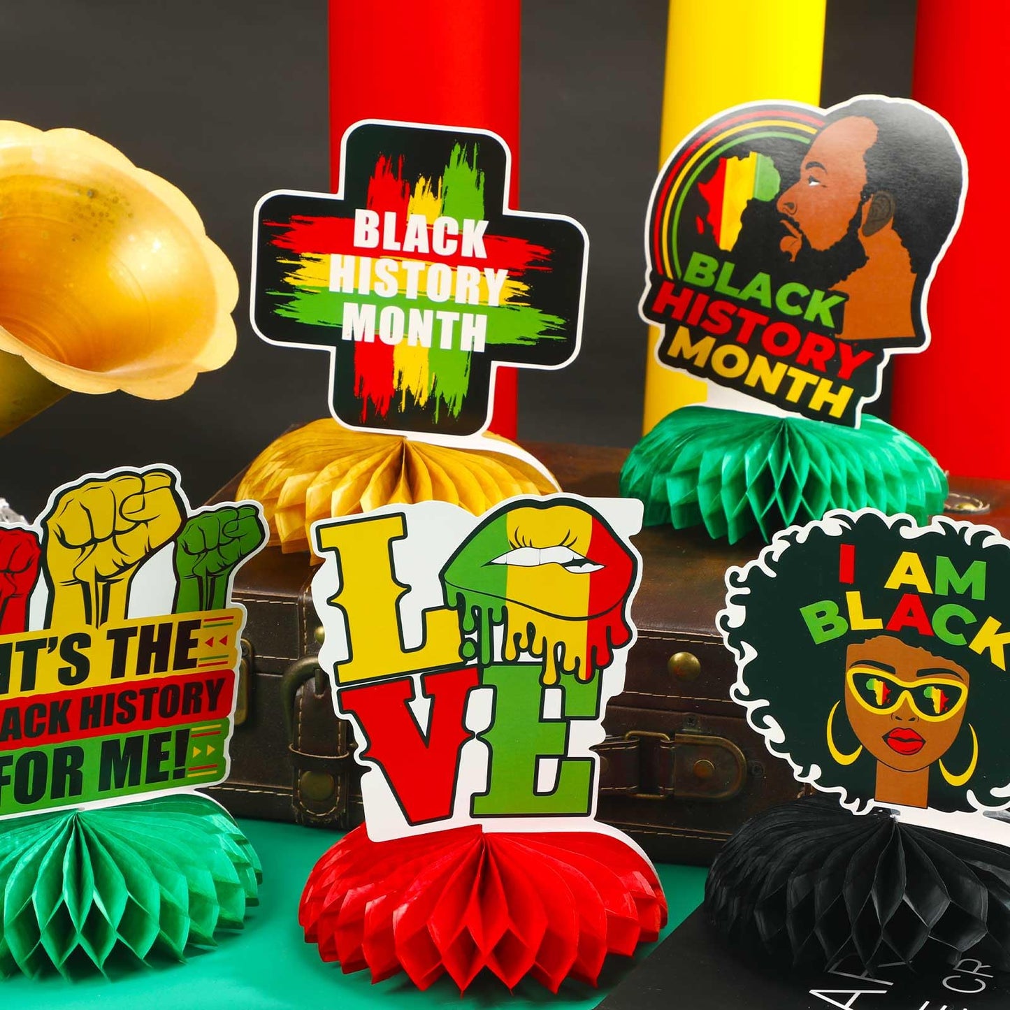 JULMELON 8-Pack Black History Month 3D Honeycomb Centerpieces – Double-Sided Table Decor