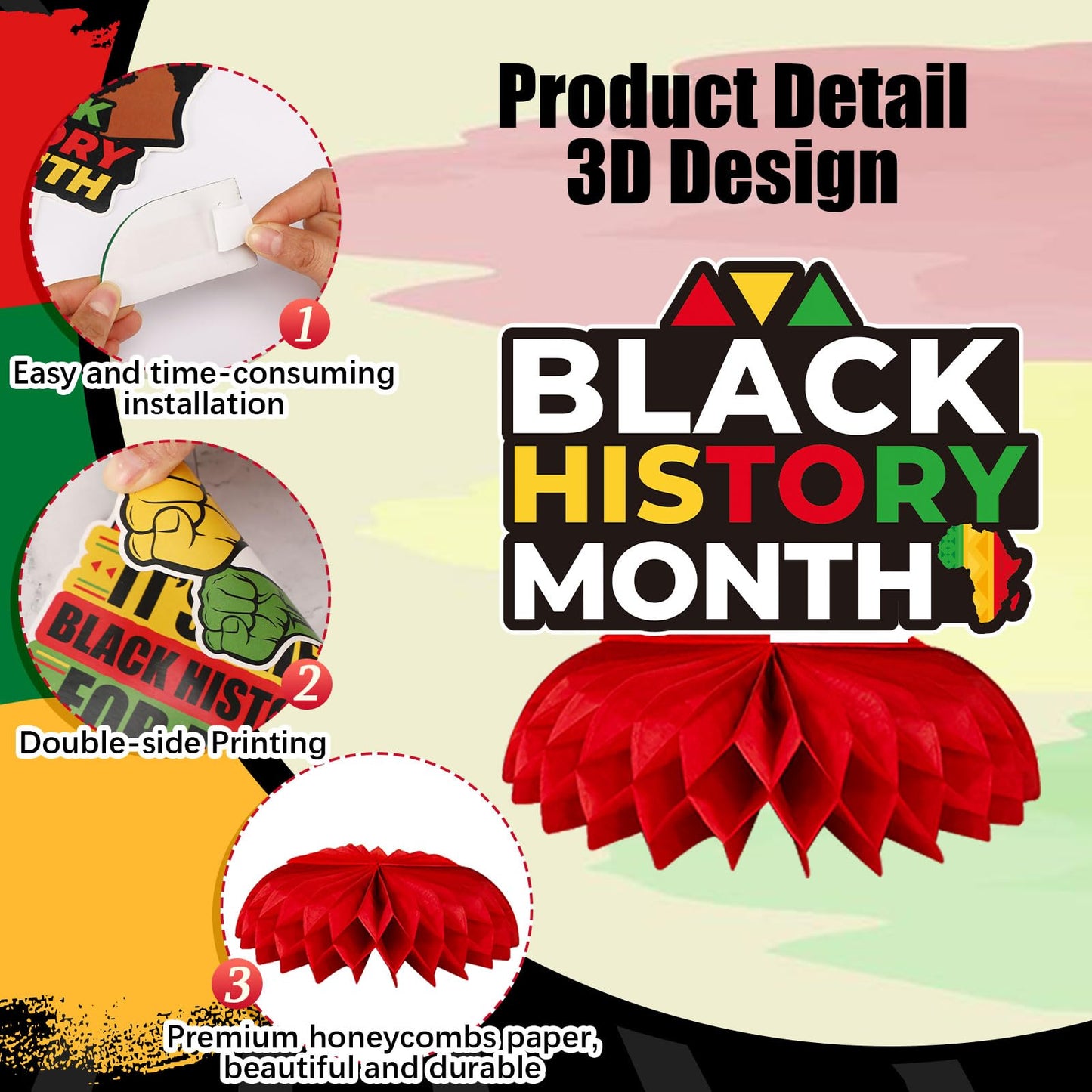JULMELON 8-Pack Black History Month 3D Honeycomb Centerpieces – Double-Sided Table Decor