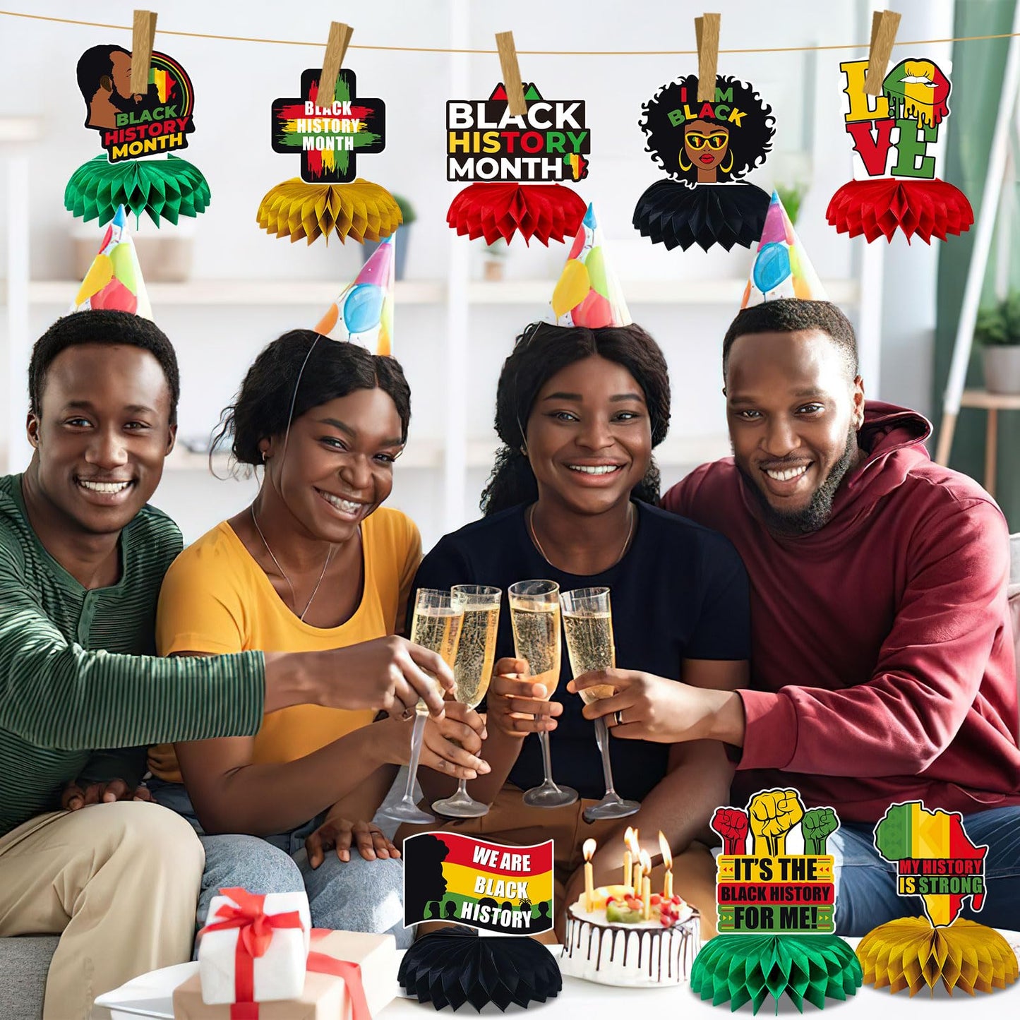 JULMELON 8-Pack Black History Month 3D Honeycomb Centerpieces – Double-Sided Table Decor