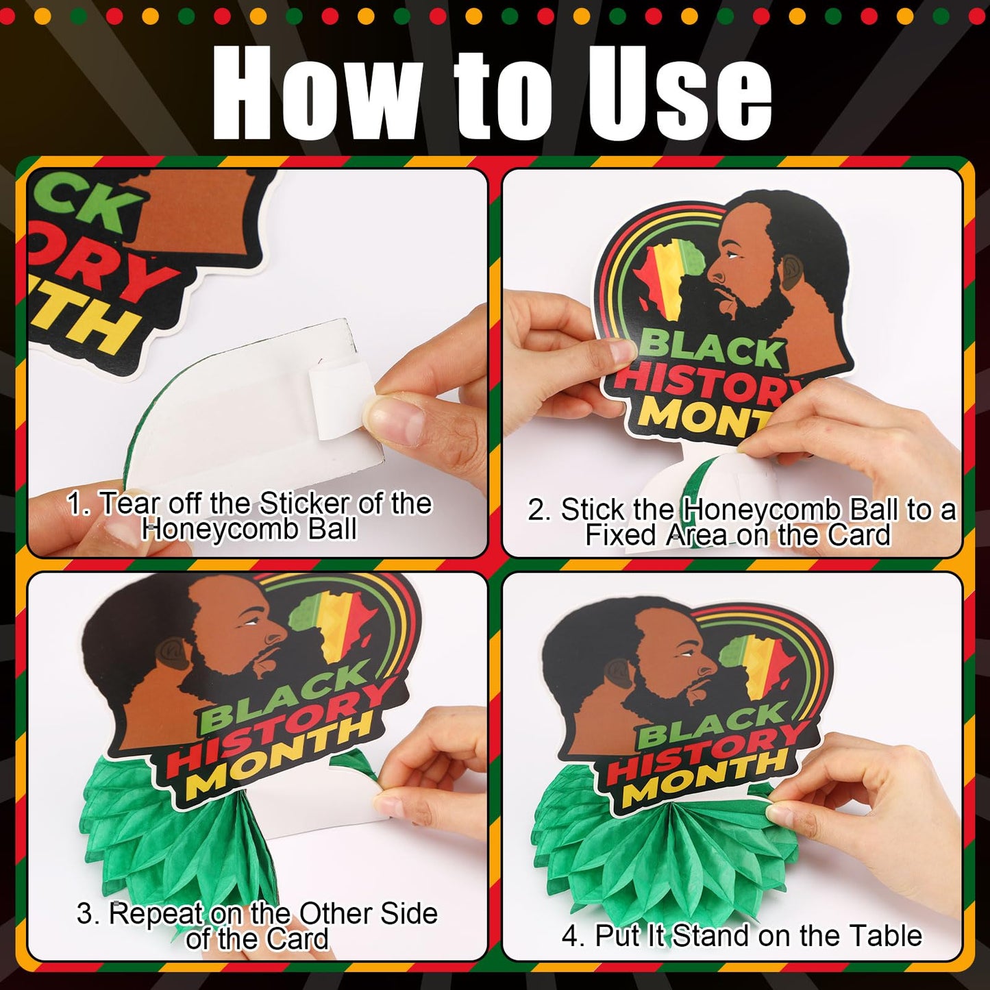 JULMELON 8-Pack Black History Month 3D Honeycomb Centerpieces – Double-Sided Table Decor