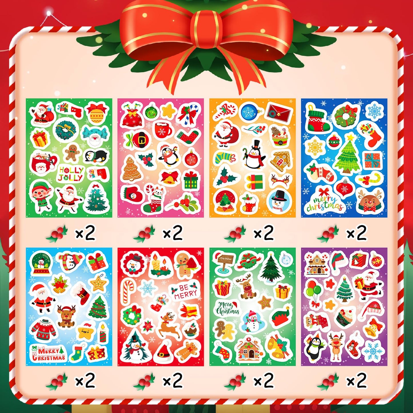 JULMELON 240 PCS Cute Christmas Stickers – 120 Designs Bulk Pack for Kids, Classroom & DIY Crafts
