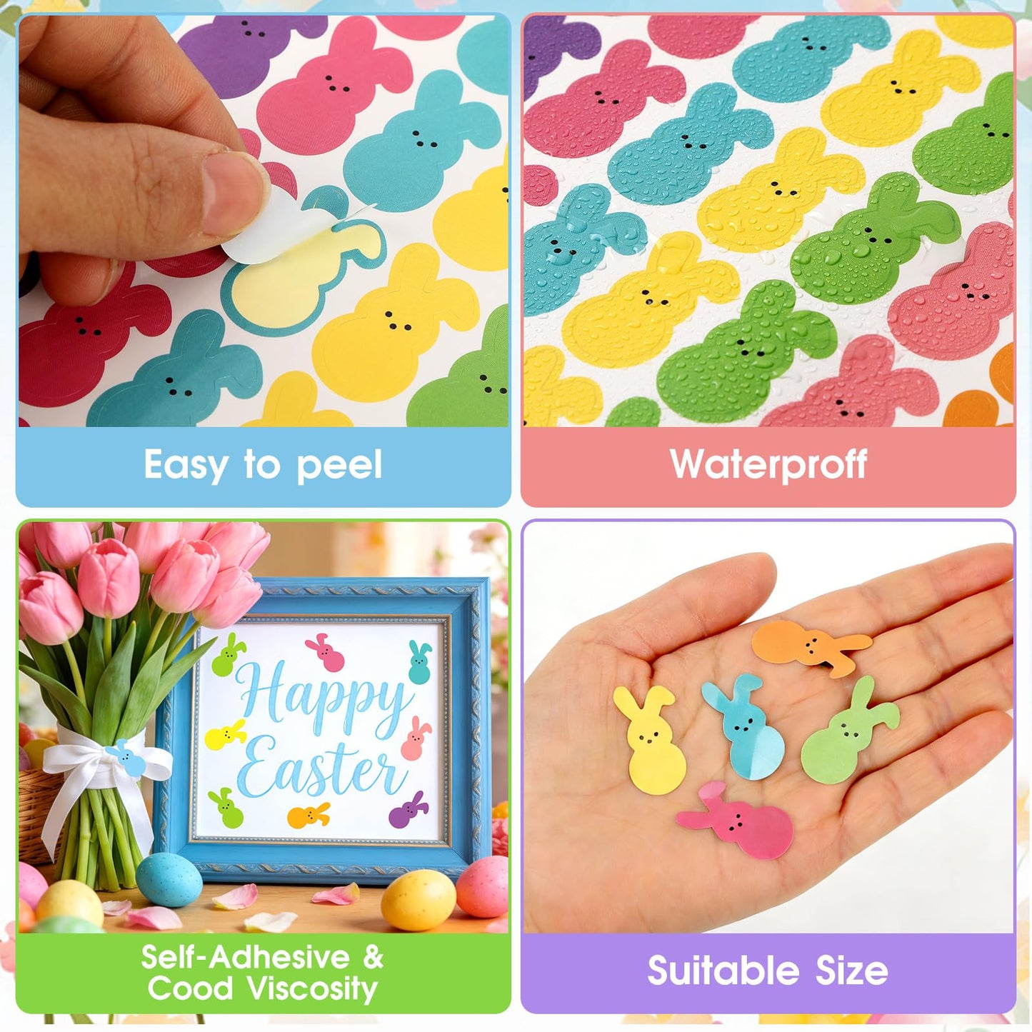 JULMELON 640 Pcs Easter Bunny Stickers – Vibrant Waterproof DIY Decor & Party Favors