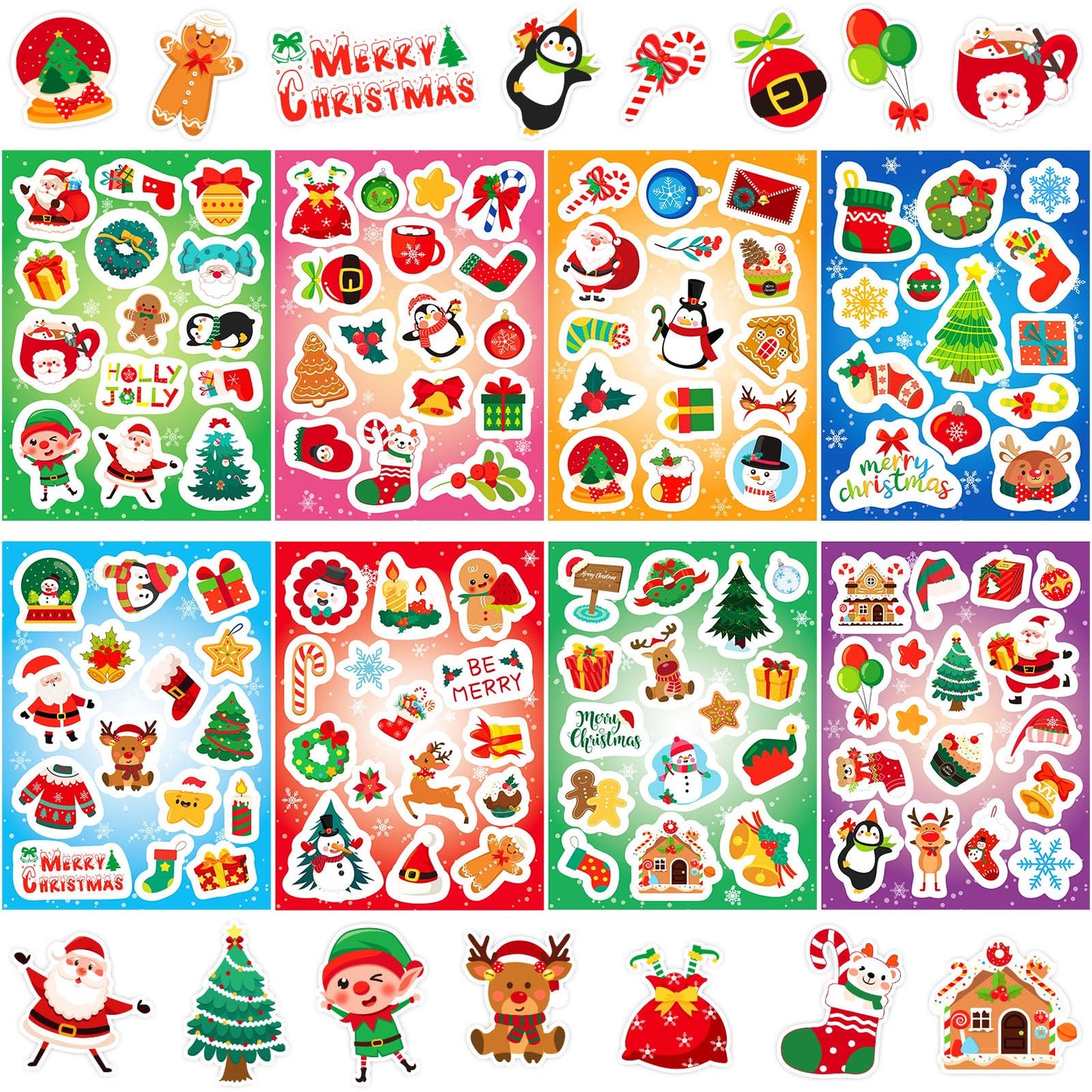 JULMELON 240 PCS Cute Christmas Stickers – 120 Designs Bulk Pack for Kids, Classroom & DIY Crafts