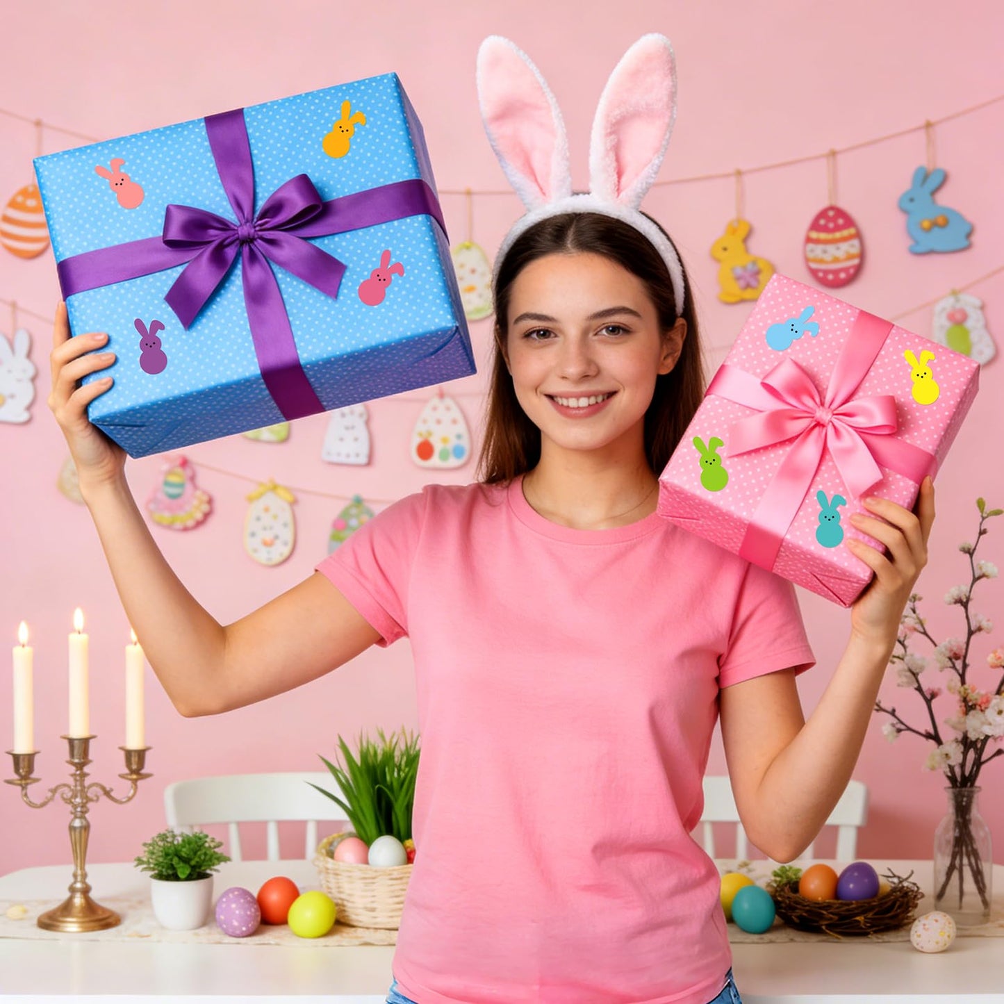 JULMELON 640 Pcs Easter Bunny Stickers – Vibrant Waterproof DIY Decor & Party Favors