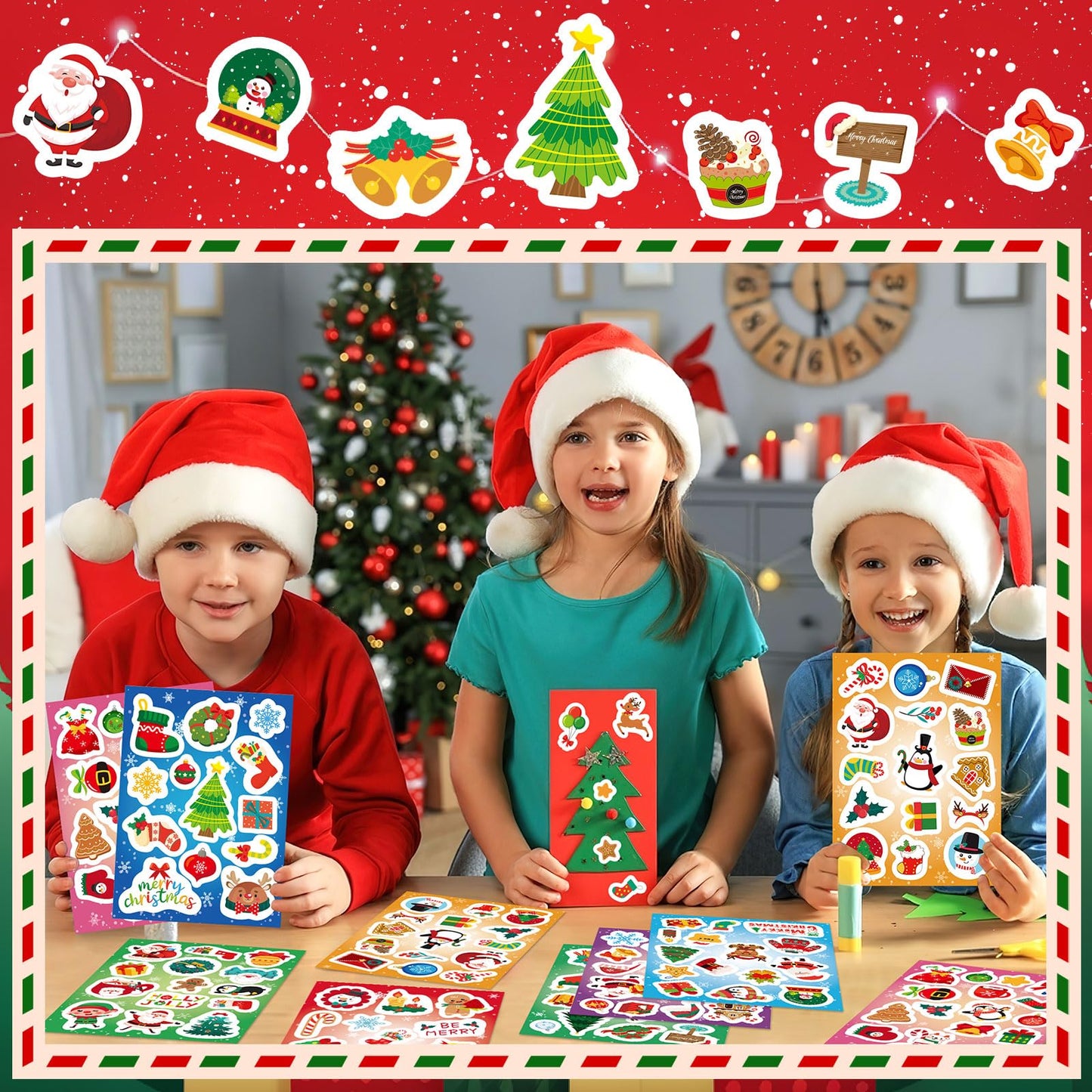 JULMELON 240 PCS Cute Christmas Stickers – 120 Designs Bulk Pack for Kids, Classroom & DIY Crafts